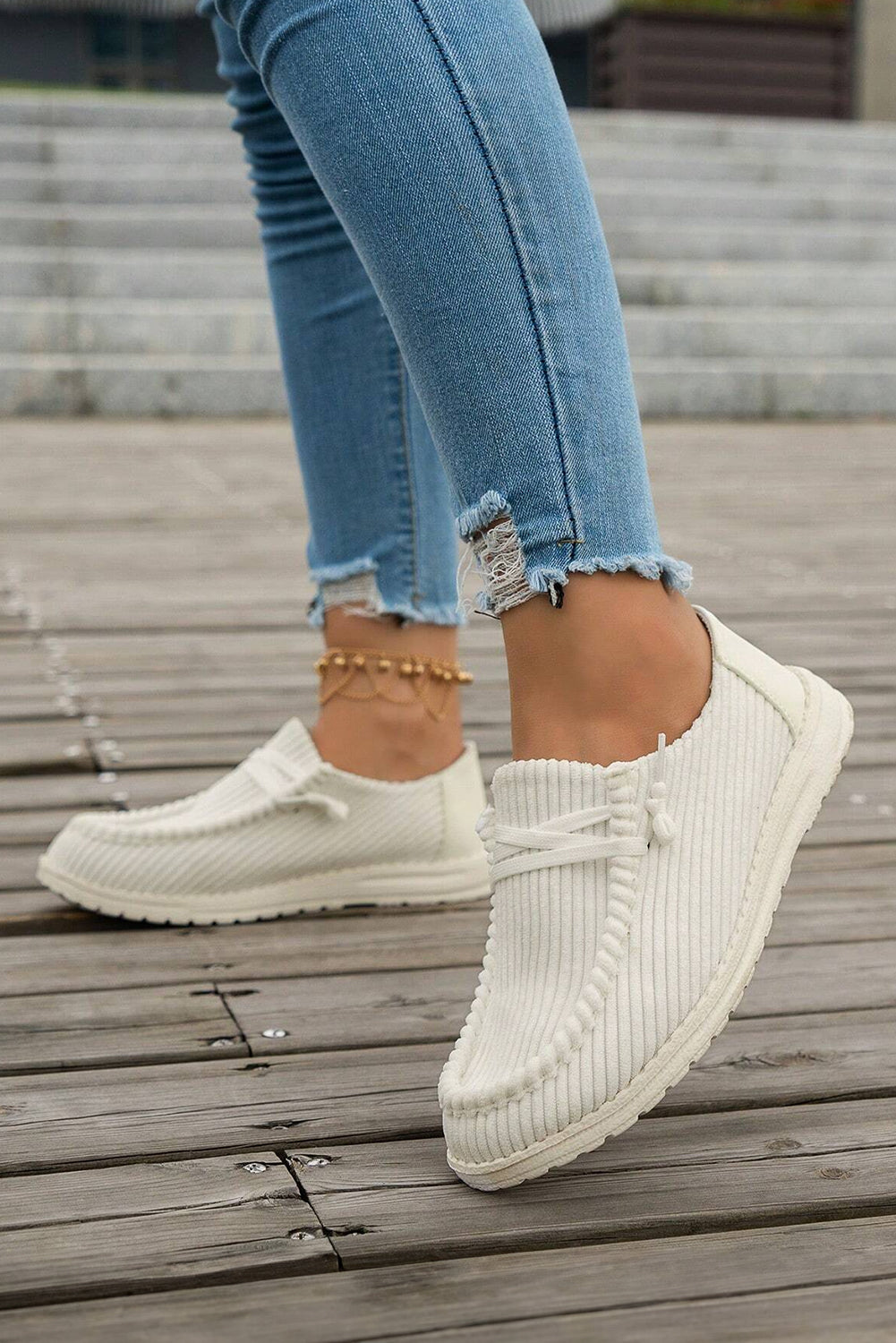 White Solid Ribbed Criss Cross Slip On Casual Shoes-Shoes & Bags/Women's Shoes-[Adult]-[Female]-2022 Online Blue Zone Planet