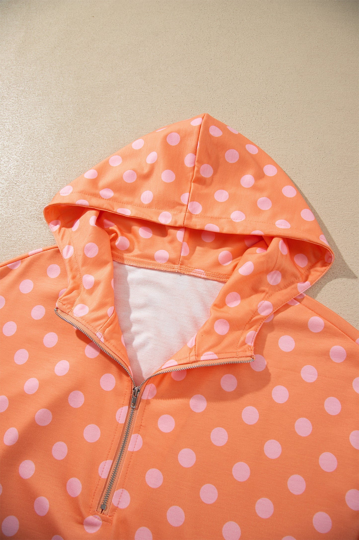 Khaki Polka Dot Hooded Long Sleeve Top Casual Mini Skort Set