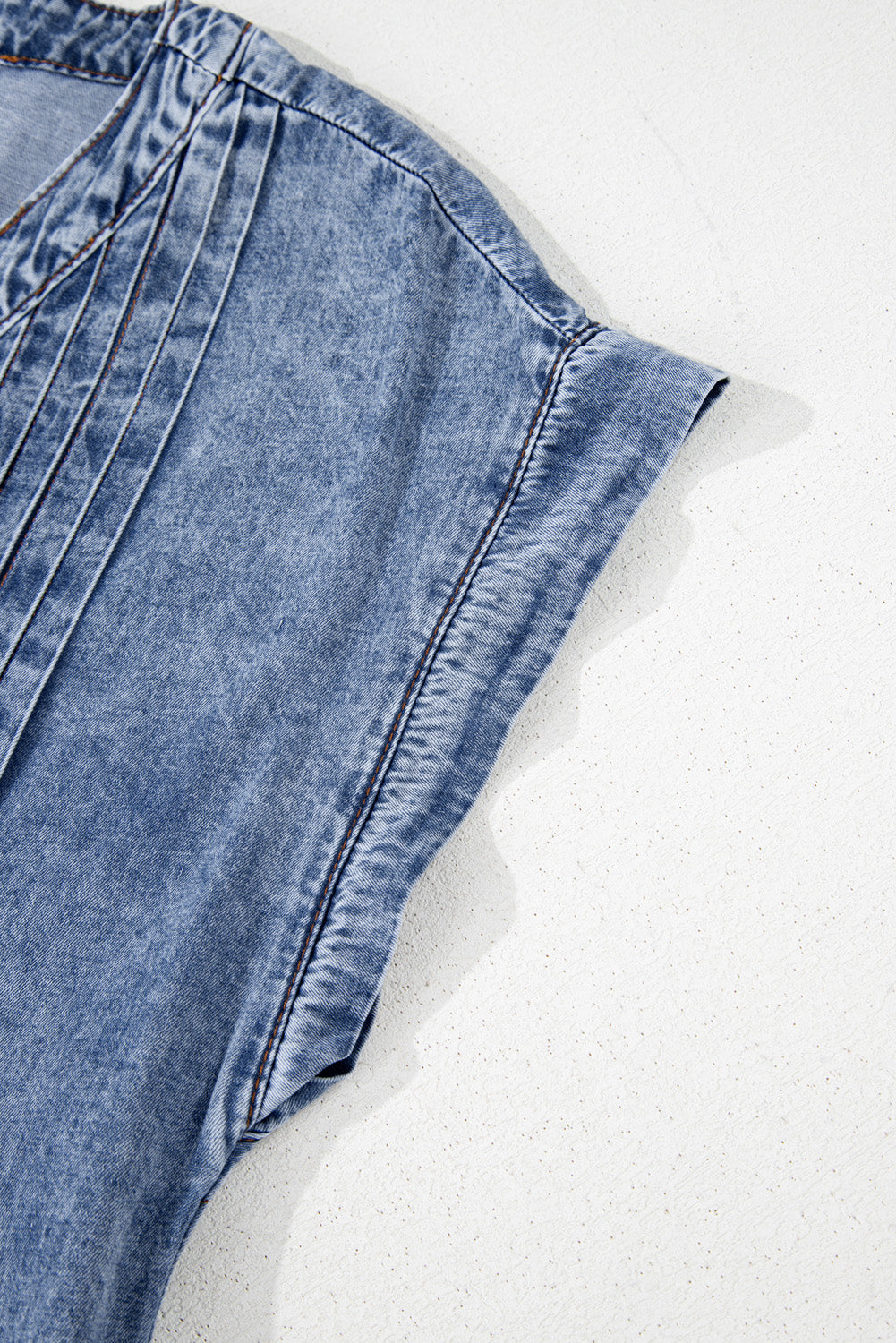 Beau Blue Tie V Neck Tucking Detail Short Sleeve Denim Shift Dress-TOPS / DRESSES-[Adult]-[Female]-2022 Online Blue Zone Planet