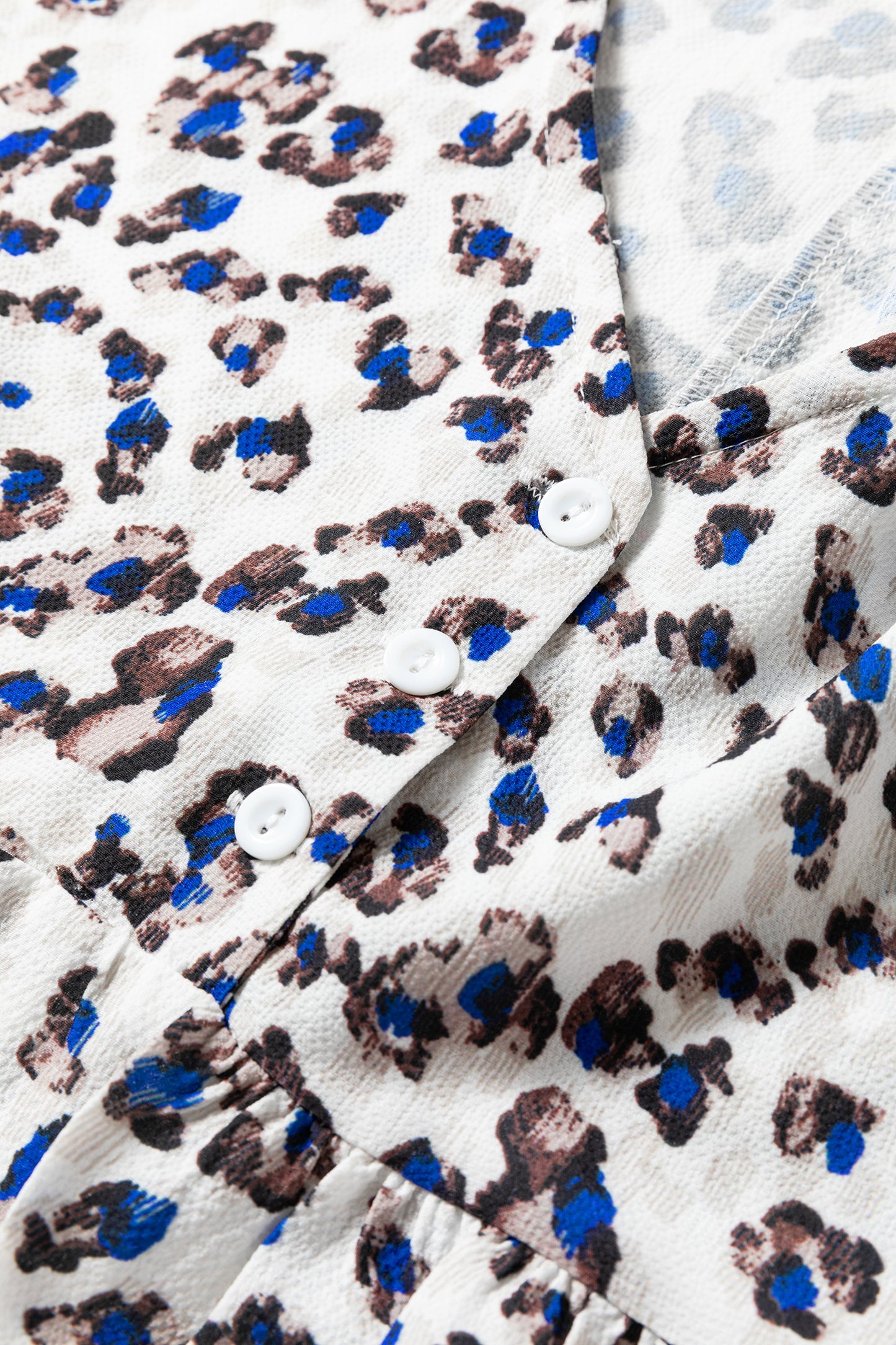 Multicolour Leopard Print V Neck Button Detail Long Sleeve Mini Dress-TOPS / DRESSES-[Adult]-[Female]-2022 Online Blue Zone Planet
