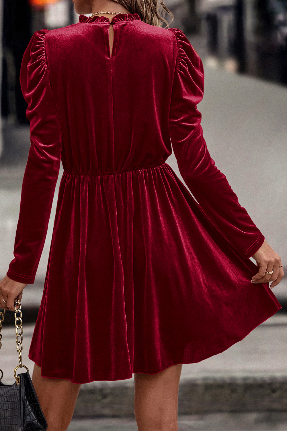 red long sleeve swing dress Cherry Red Velvet Long Sleeve A-Line Swing Dress 3X