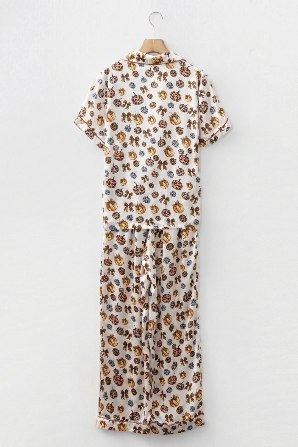 Beige Leopard Pumpkin Allover Halloween 2pcs Pajama Set-Loungewear & Sleepwear/Sleepwear-[Adult]-[Female]-2022 Online Blue Zone Planet