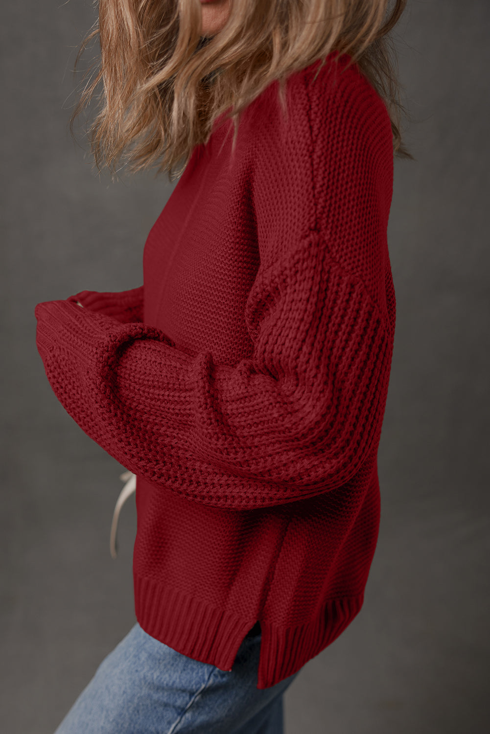 Red Dahlia Solid Color Front Seam Drop Shoulder Loose Sweater-TOPS / DRESSES-[Adult]-[Female]-2022 Online Blue Zone Planet