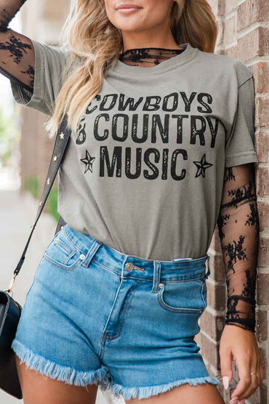 High Cowboys & Country Music Graphic Crew Neck T Shirt-Graphic/Graphic Tees-[Adult]-[Female]-High-rise-S-2022 Online Blue Zone Planet