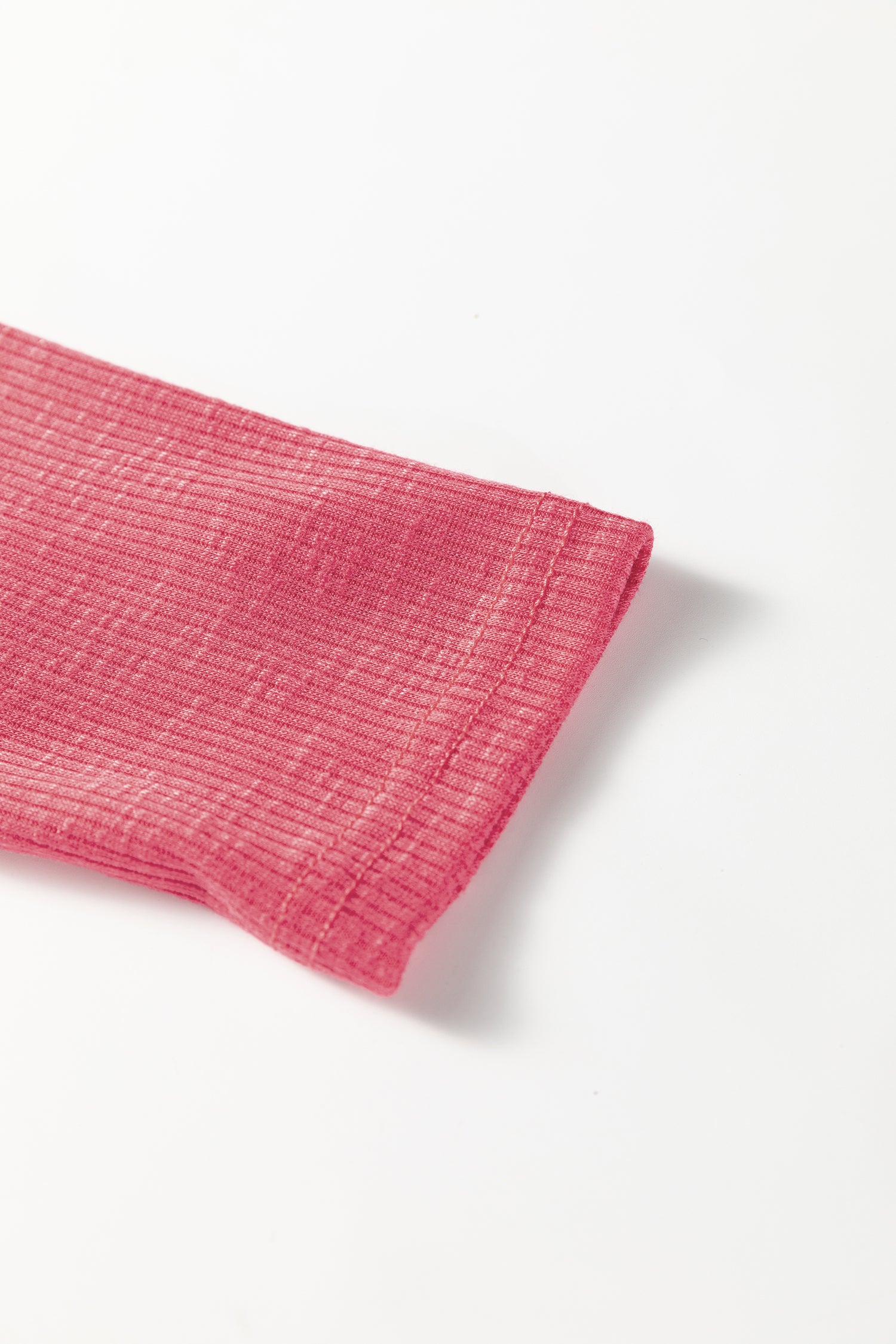 Racing Red Ribbed Texture Contrasted Lace Trim Button V Neck Long Sleeve Top-Tops/Long Sleeve Tops-[Adult]-[Female]-2022 Online Blue Zone Planet