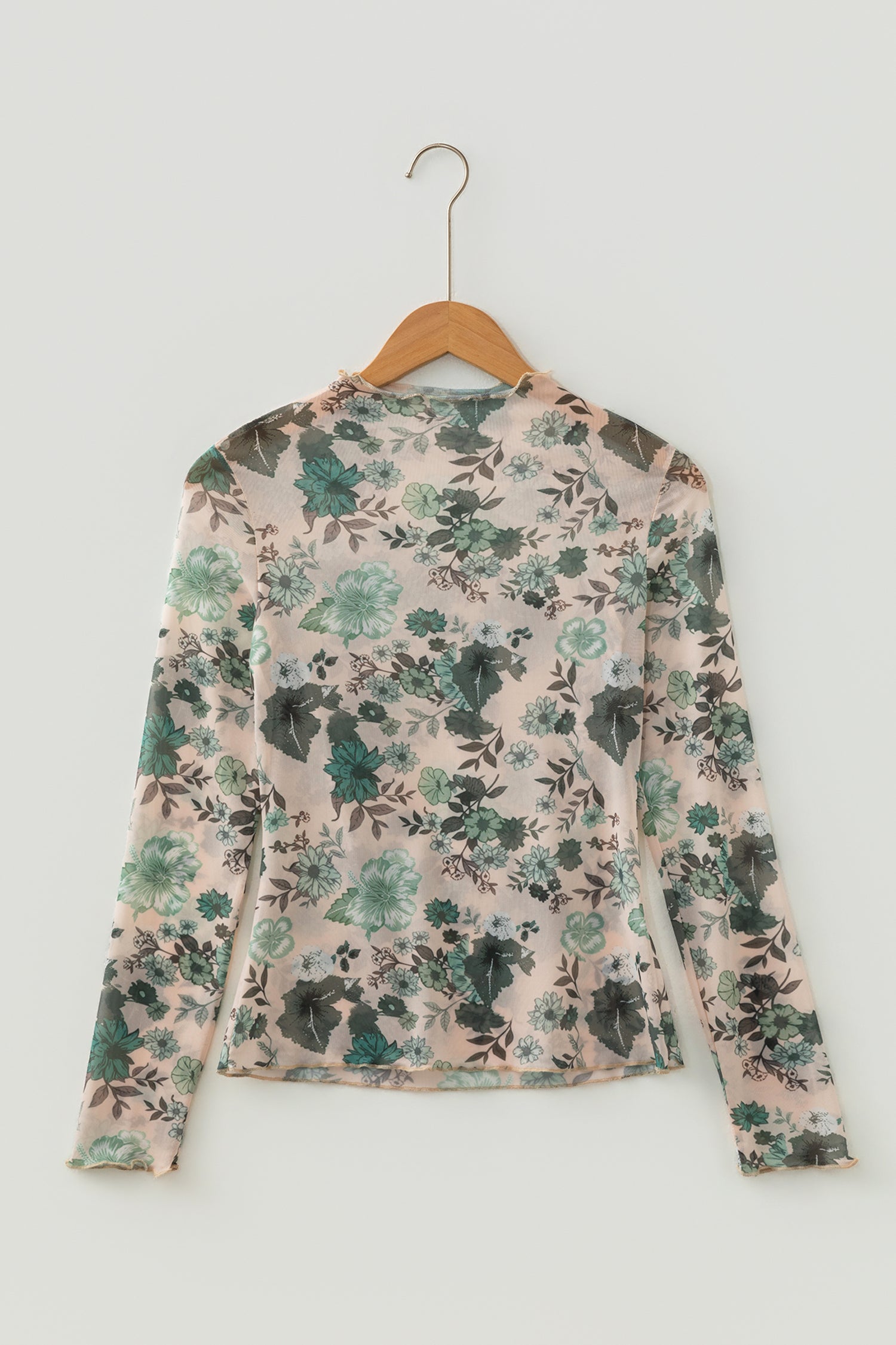 Green Western Style Floral Print Long Sleeve Mesh Top-Tops/Long Sleeve Tops-[Adult]-[Female]-2022 Online Blue Zone Planet