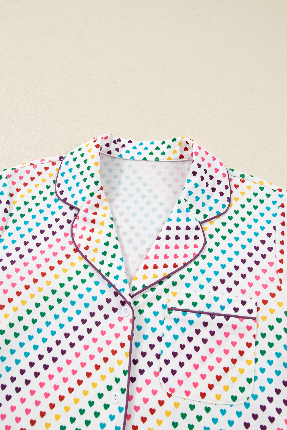 White Pride Heart Print Valentines Long 2pcs Pajama Set-Loungewear & Sleepwear/Sleepwear-[Adult]-[Female]-2022 Online Blue Zone Planet