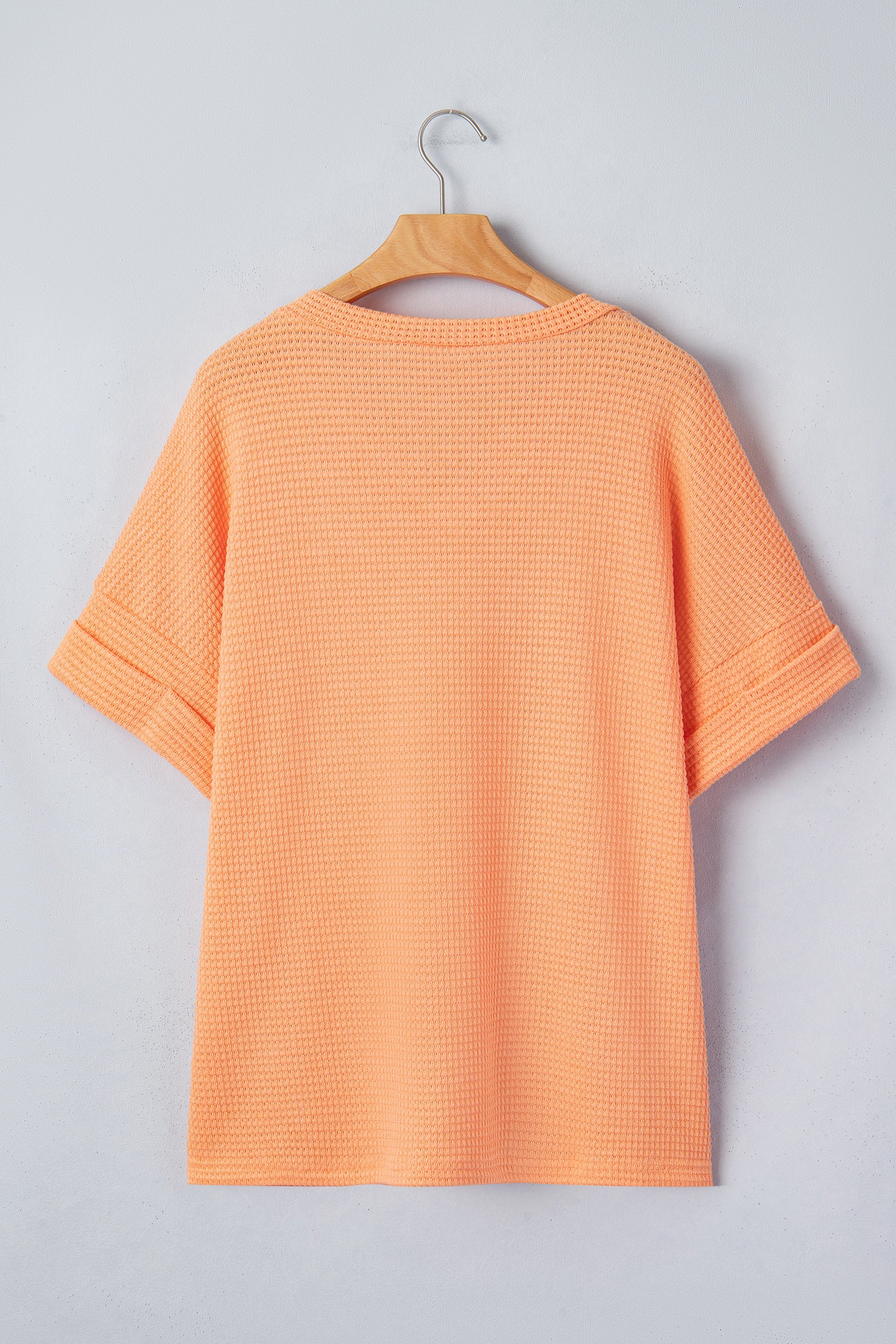 Grapefruit Orange Waffle V Neck Short Sleeve Knit Top-Tops/Tops & Tees-[Adult]-[Female]-2022 Online Blue Zone Planet