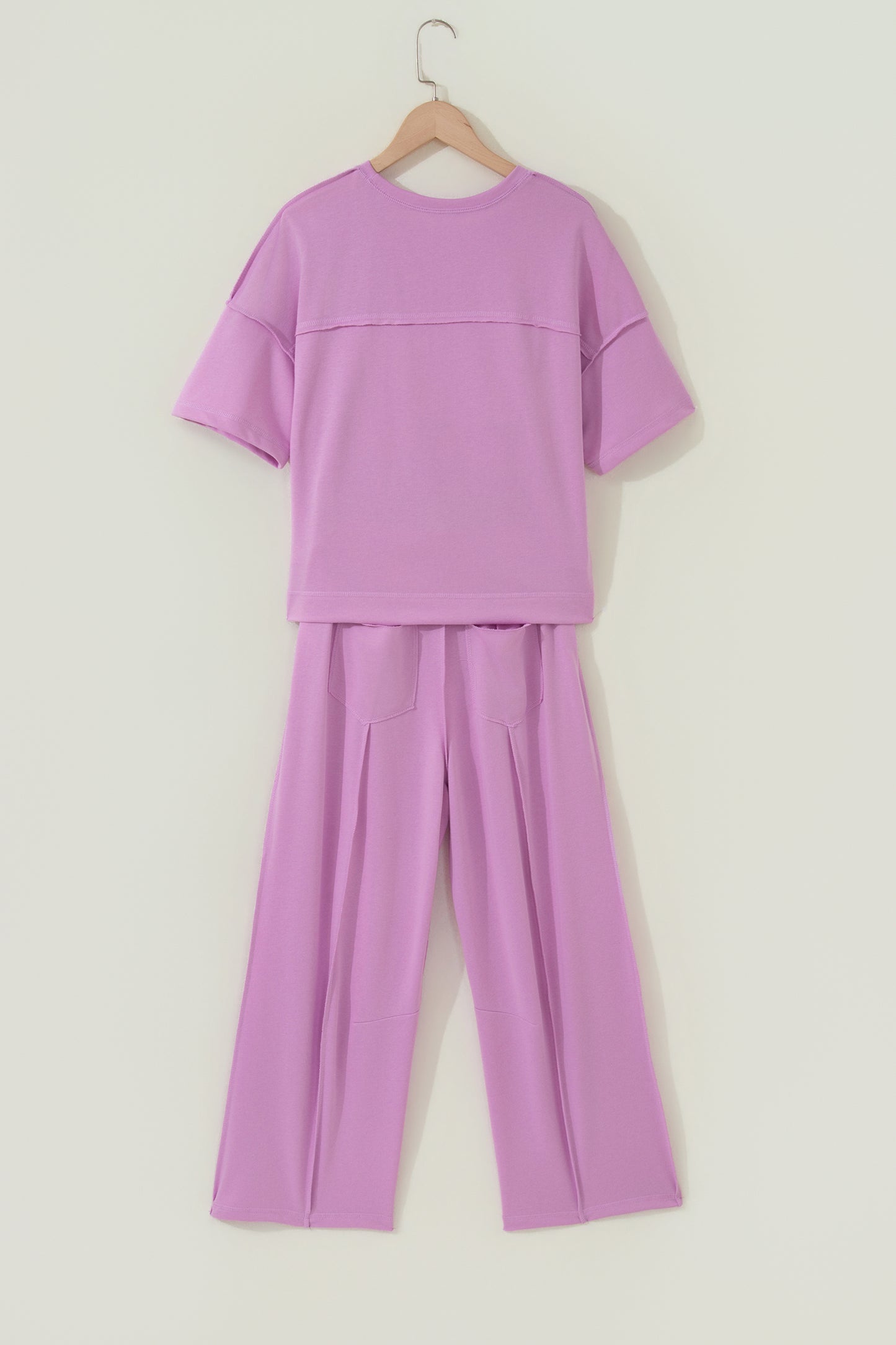 Sky Blue Drop Shoulder Boxy Tee and Barrel Pants Set-Two Piece Sets/Pant Sets-[Adult]-[Female]-2022 Online Blue Zone Planet