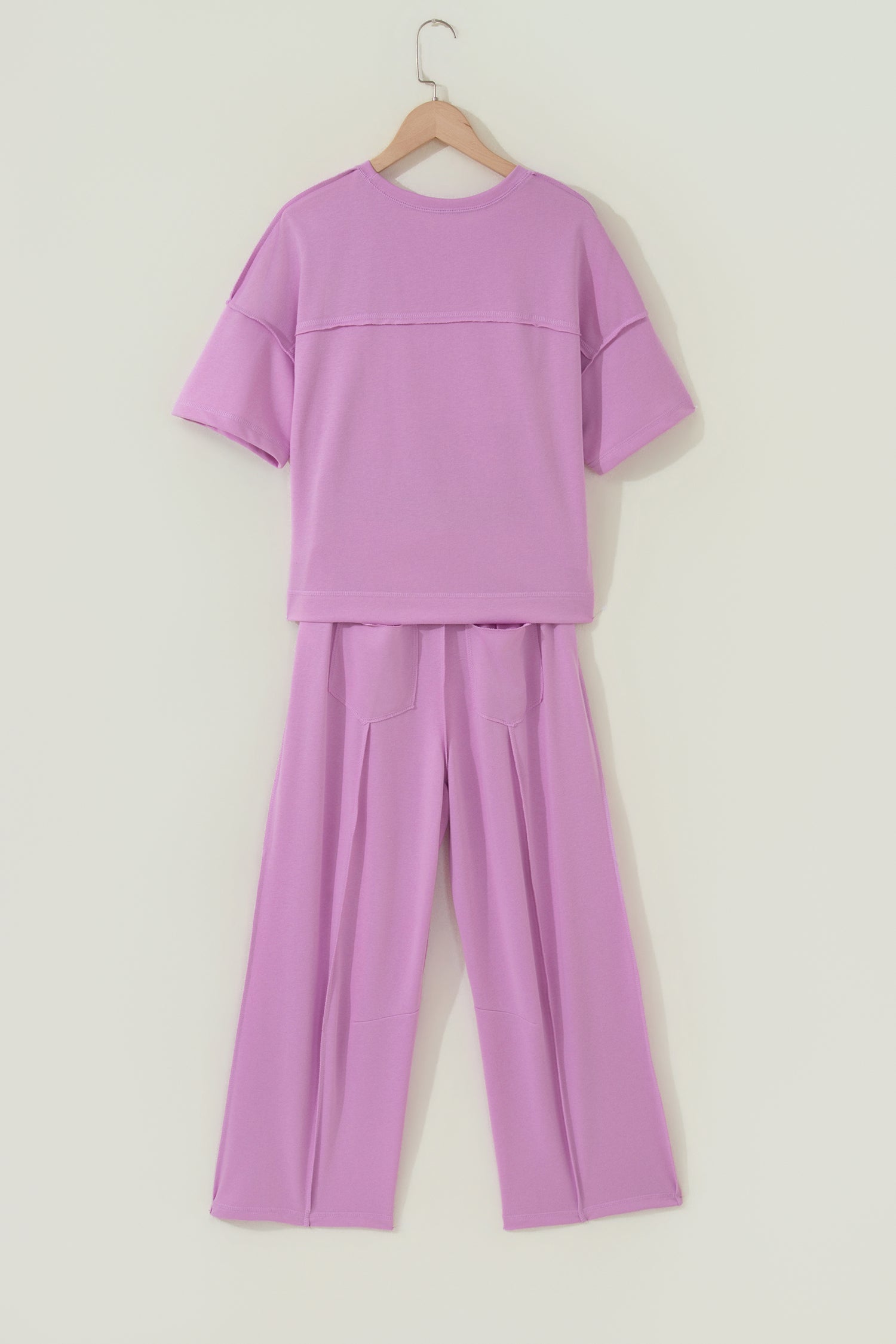 Sky Blue Drop Shoulder Boxy Tee and Barrel Pants Set-Two Piece Sets/Pant Sets-[Adult]-[Female]-2022 Online Blue Zone Planet