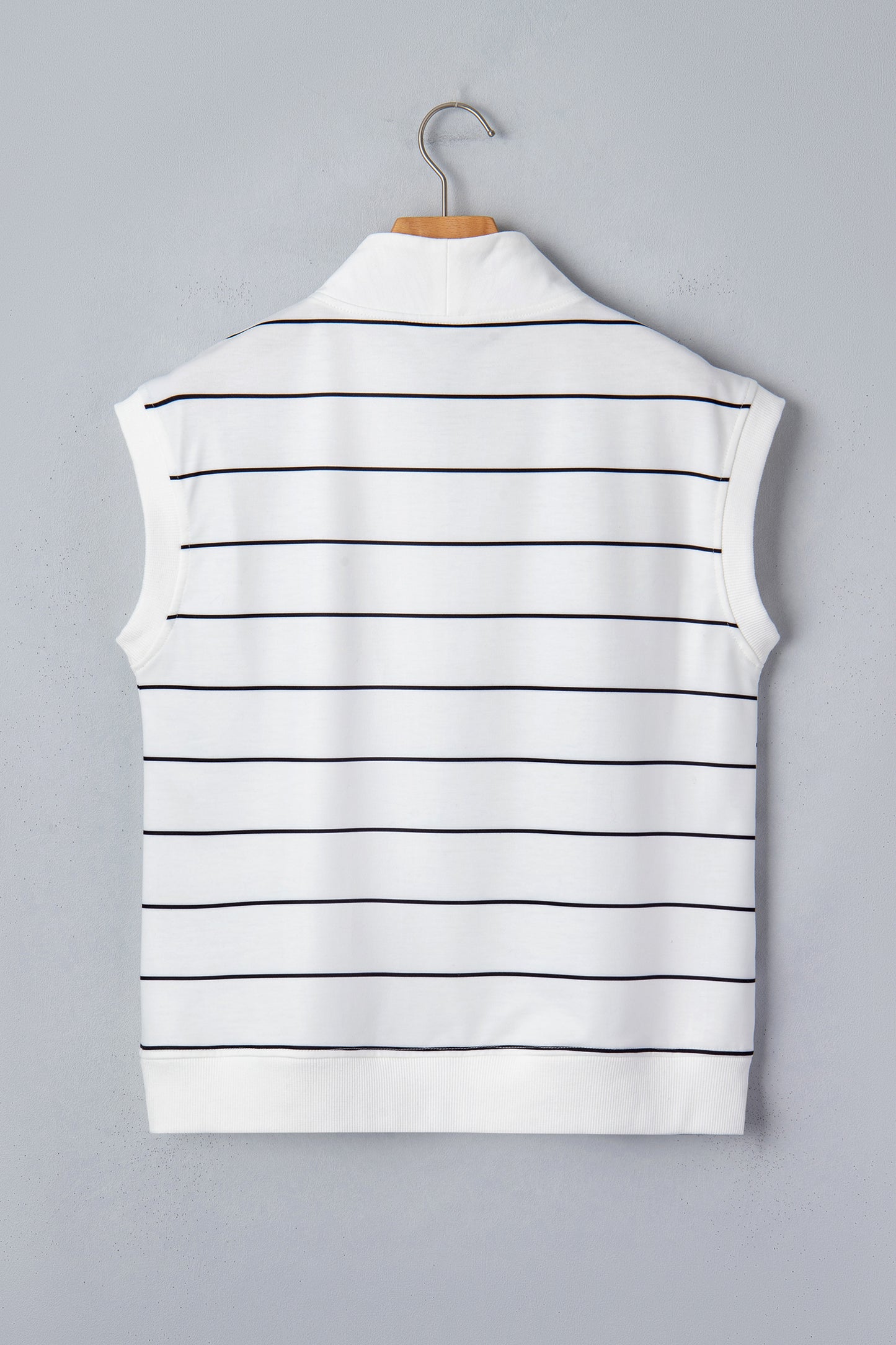 White Stripe Color Block Zip V Neck Sleeveless Top-Tops/Tank Tops-[Adult]-[Female]-2022 Online Blue Zone Planet