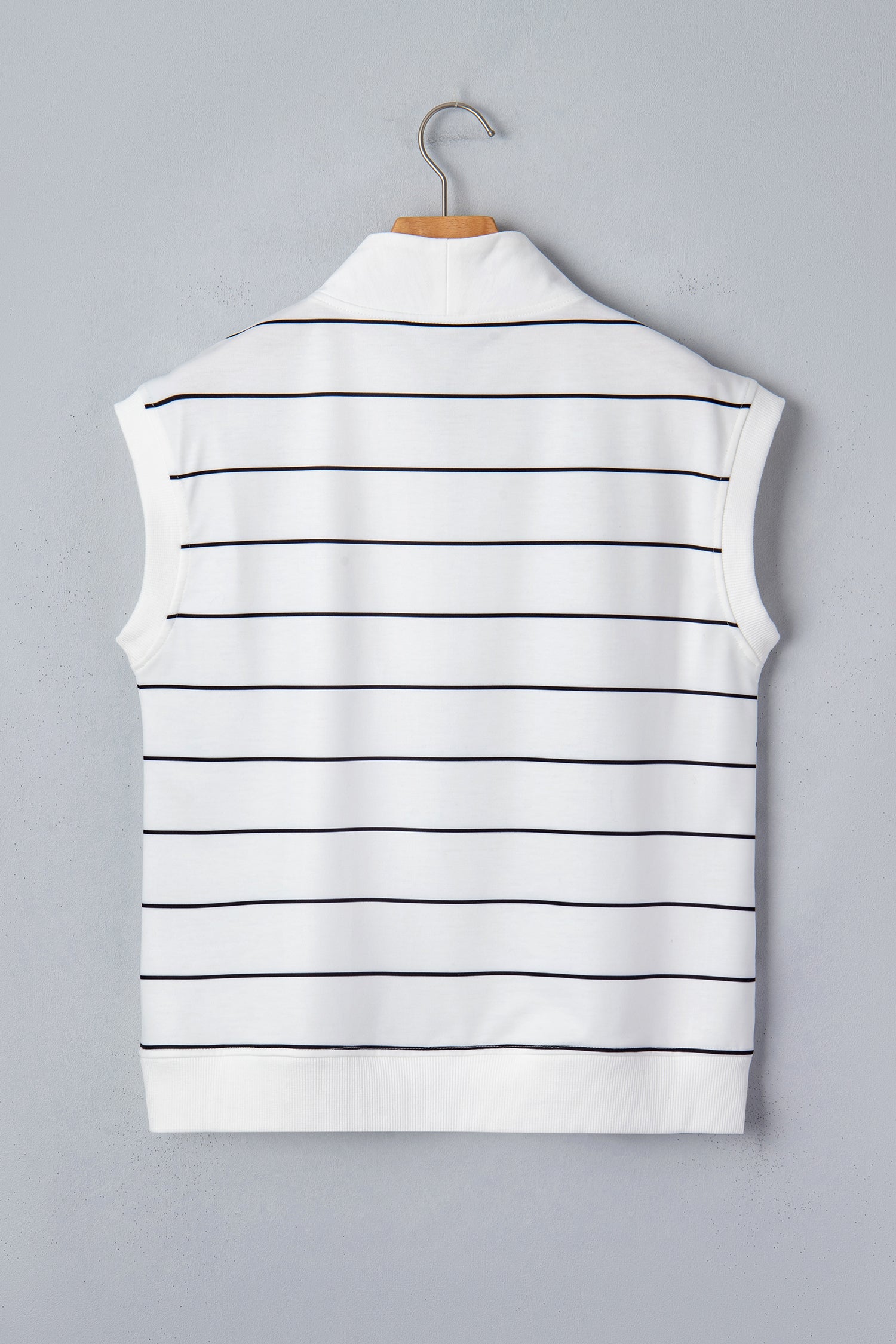 White Stripe Color Block Zip V Neck Sleeveless Top-Tops/Tank Tops-[Adult]-[Female]-2022 Online Blue Zone Planet