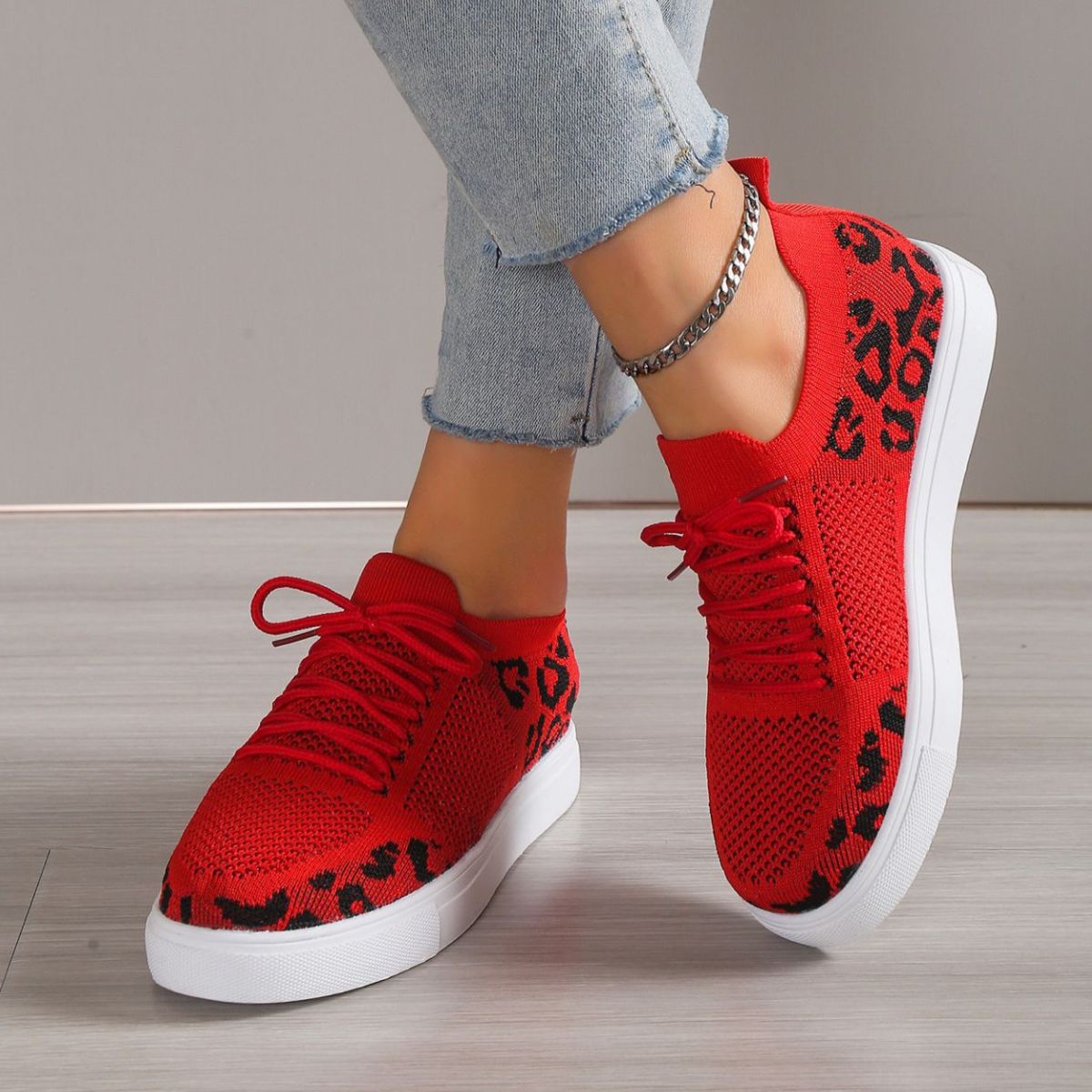 Blue Zone Planet | Lace-Up Leopard Flat Sneakers-SNEAKERS-[Adult]-[Female]-2022 Online Blue Zone Planet