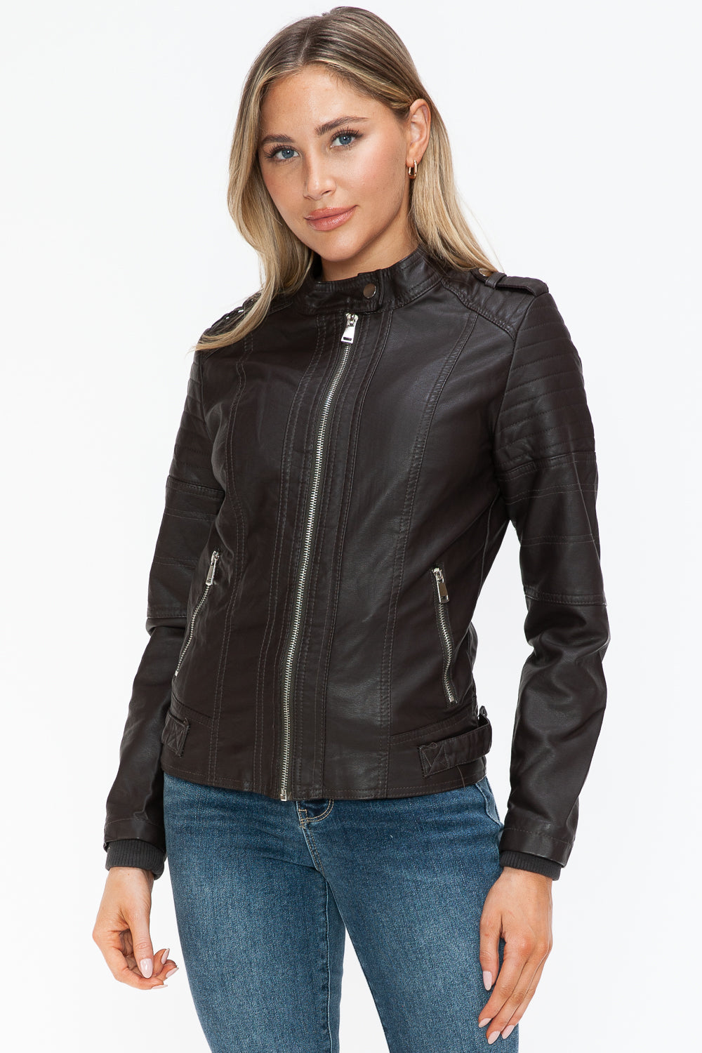 Blue Zone Planet | Snobbish PU Leather Biker Jacket with Side Zip Pockets-TOPS / DRESSES-[Adult]-[Female]-2022 Online Blue Zone Planet