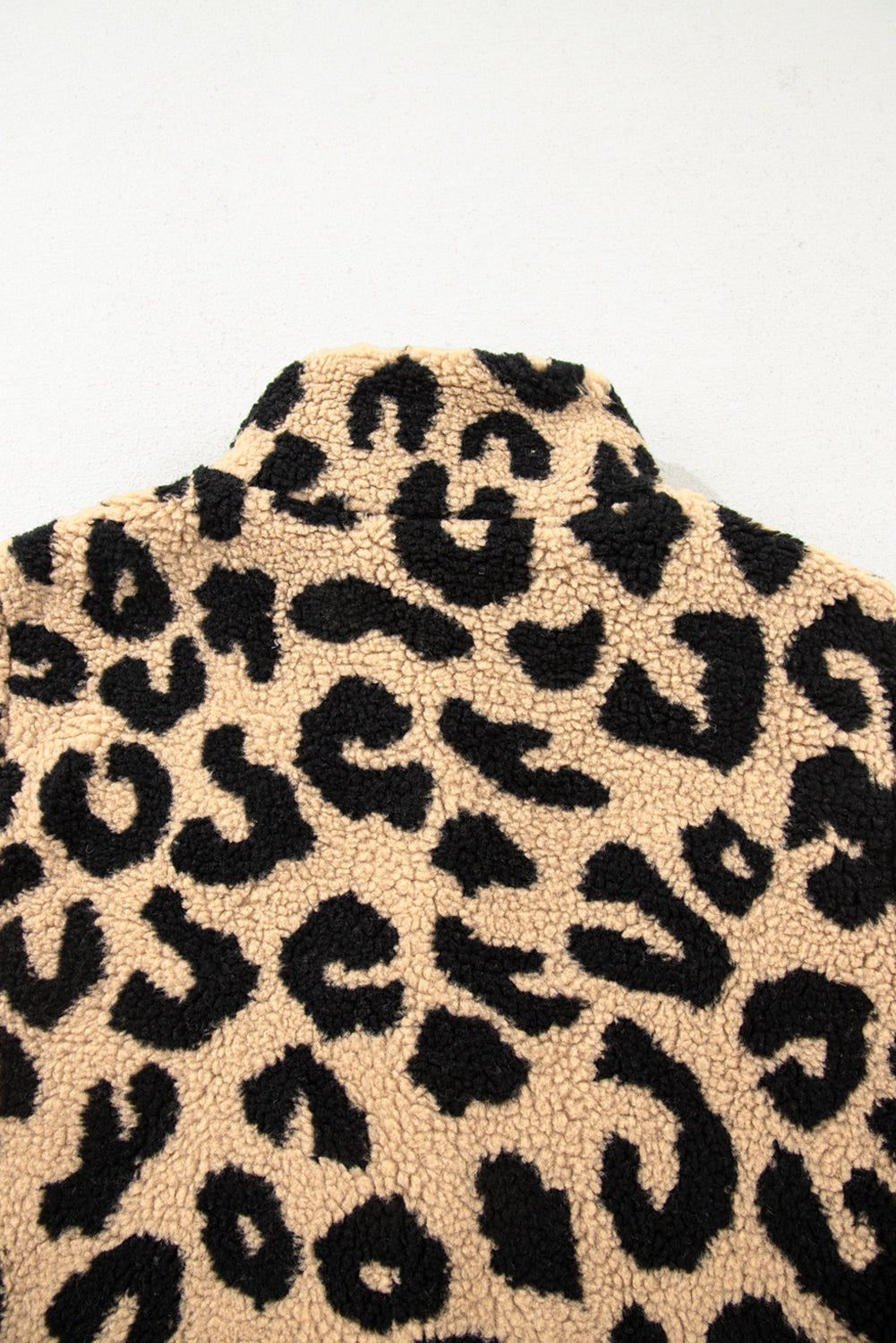 Khaki Leopard Sherpa Button Front Collared Plus Size Vest Jacket-Plus Size/Plus Size Outerwear-[Adult]-[Female]-2022 Online Blue Zone Planet