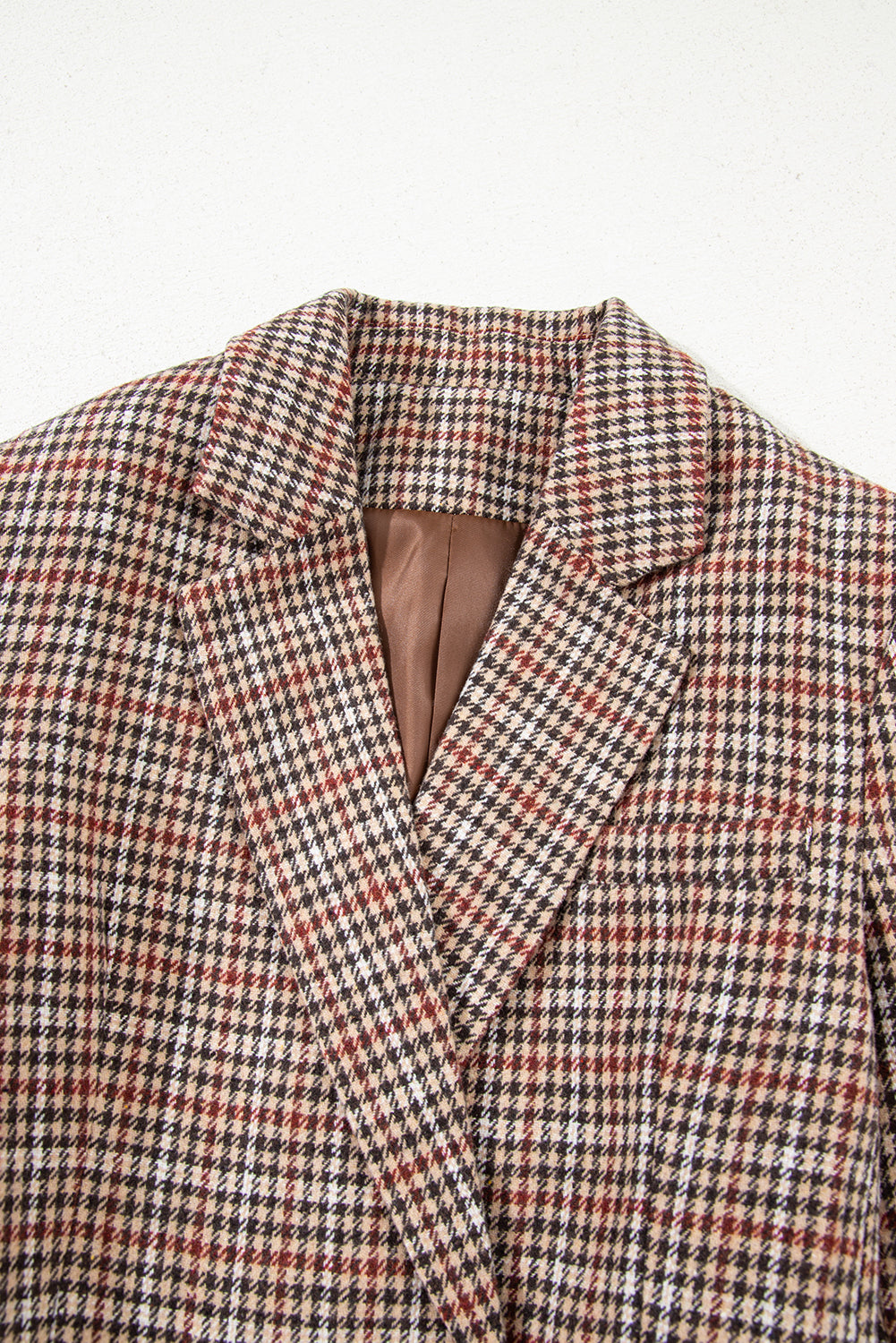 Brown Houndstooth Lapel Collar Blazer-Outerwear/Blazers-[Adult]-[Female]-2022 Online Blue Zone Planet