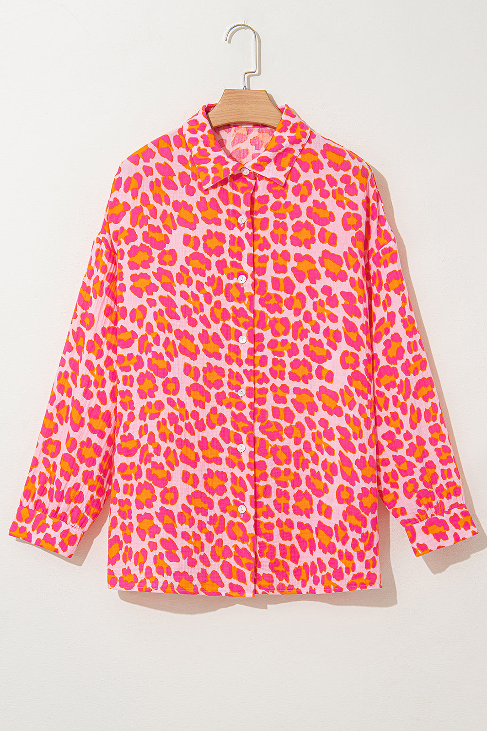 Blue Zone Planet | Rose Leopard Printed Button Up Loose Shirt-Tops/Blouses & Shirts-[Adult]-[Female]-2022 Online Blue Zone Planet