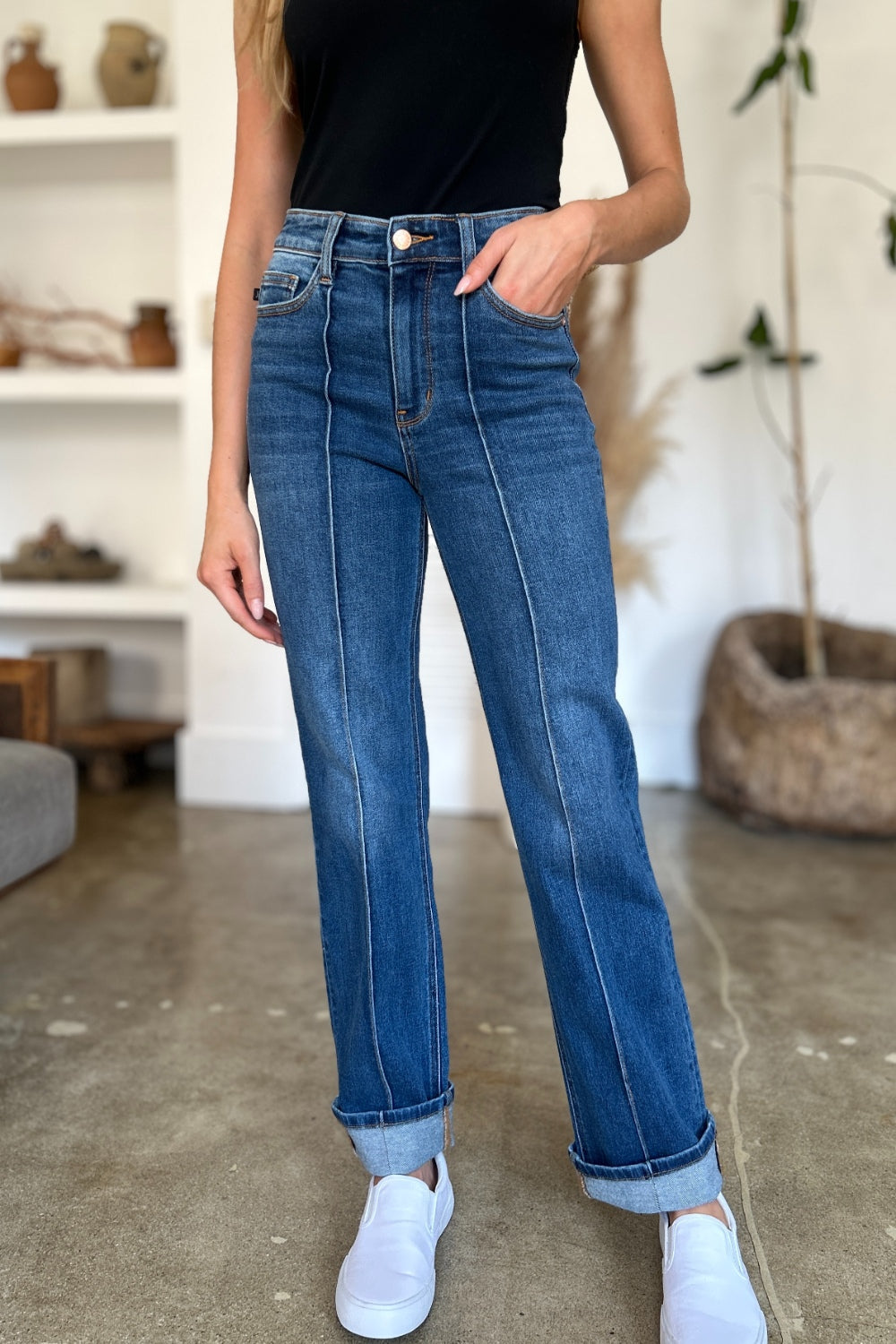 Blue Zone Planet | Judy Blue Full Size High Waist Front Seam Detail Straight Jeans-TOPS / DRESSES-[Adult]-[Female]-2022 Online Blue Zone Planet