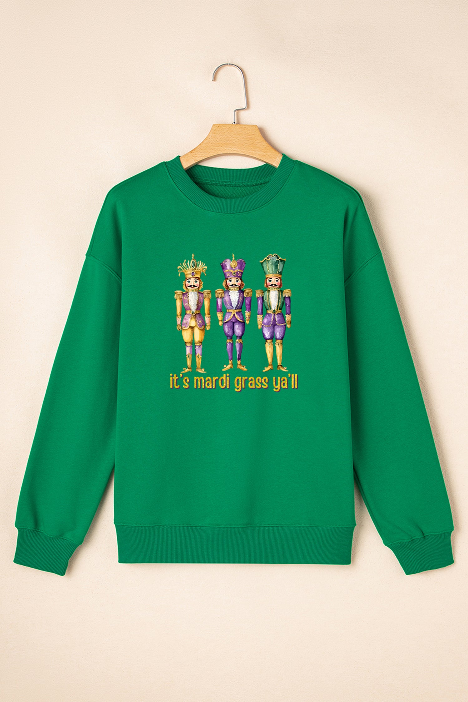 Dark Green Mardi Gras Nutcracker Graphic Pullover Sweatshirt-Graphic Sweatshirts-[Adult]-[Female]-2022 Online Blue Zone Planet