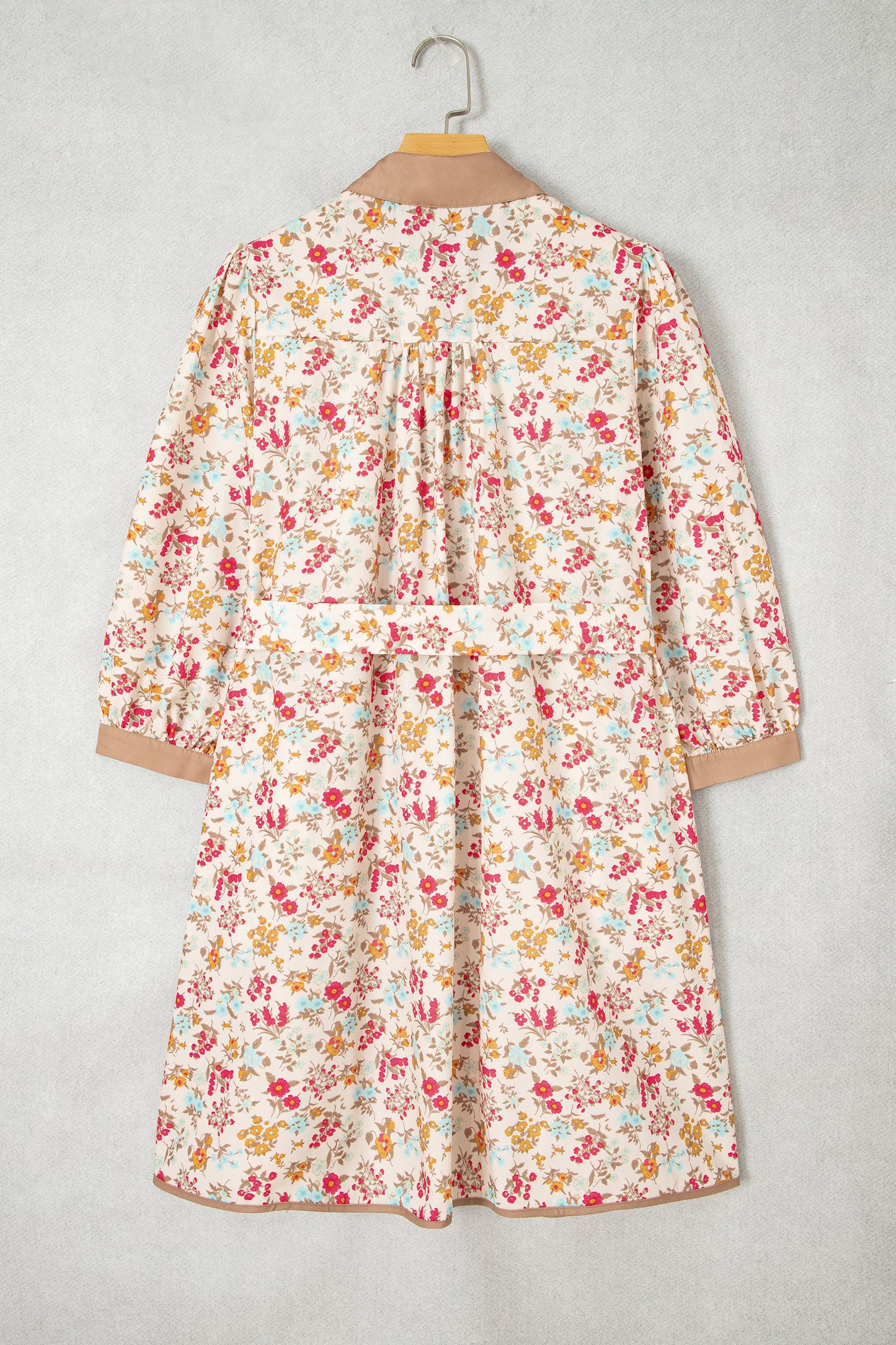 Orange Floral Print Color Block Trim Button Down 3/4 Sleeve Belted Mini Dress-TOPS / DRESSES-[Adult]-[Female]-2022 Online Blue Zone Planet