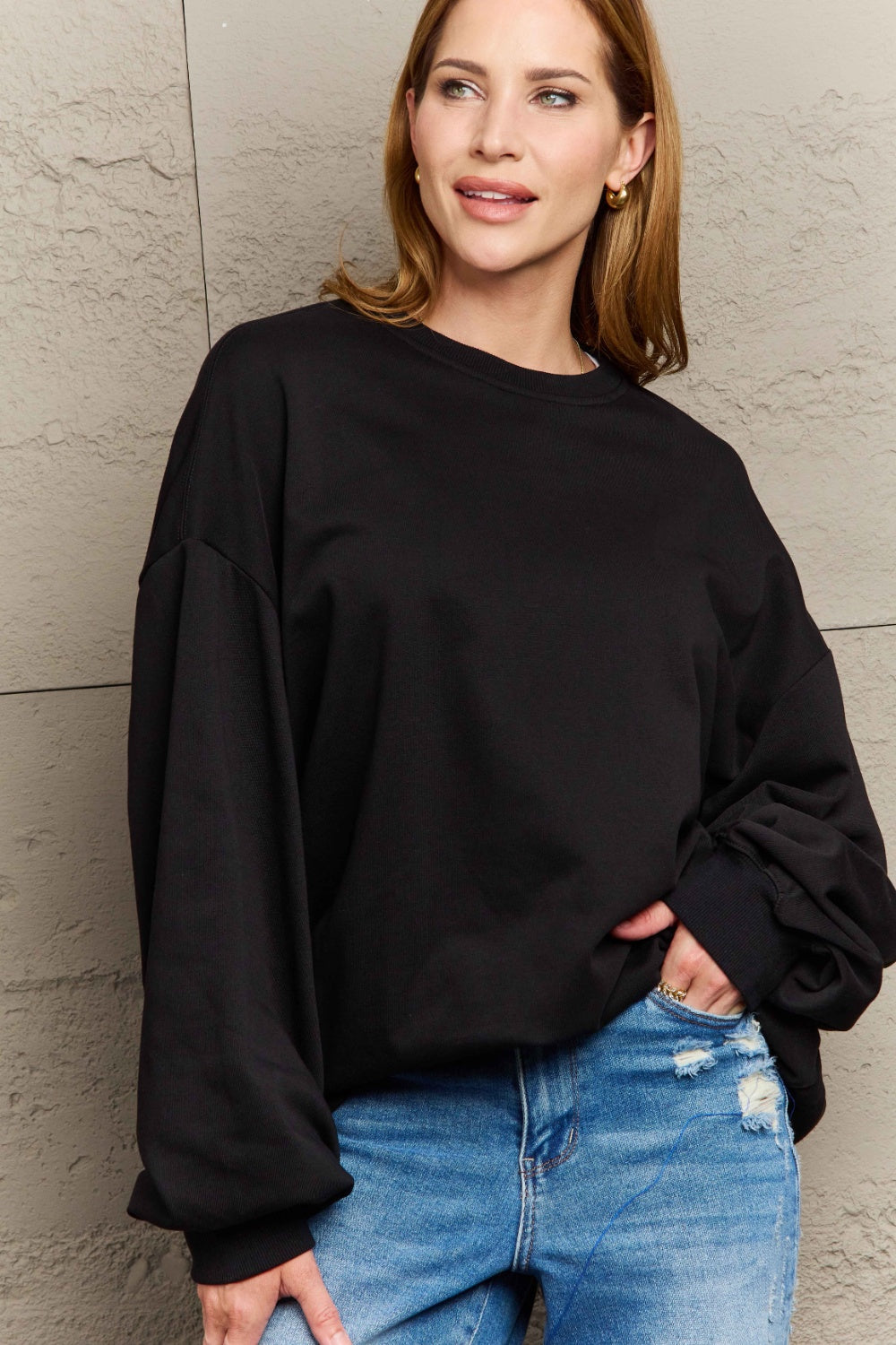 Full Size Round Neck Long Sleeve Sweatshirt-TOPS / DRESSES-[Adult]-[Female]-2022 Online Blue Zone Planet