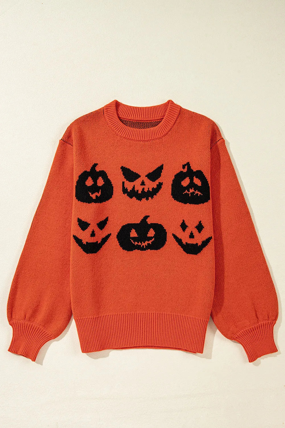 Pumpkin Pattern Round Neck Sweater-TOPS / DRESSES-[Adult]-[Female]-2022 Online Blue Zone Planet