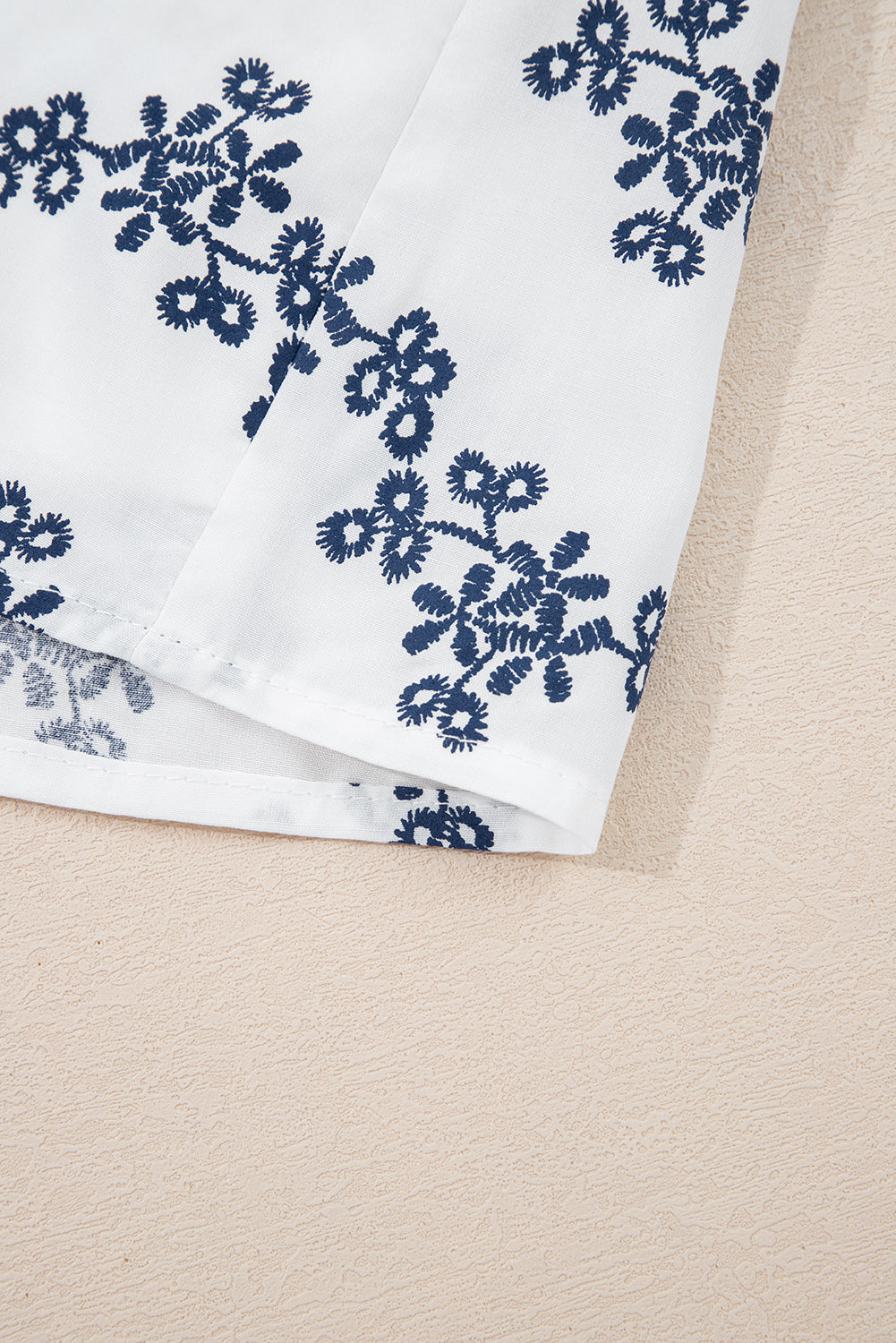 Blue Lace Patchwork Floral Bubble Sleeve V Split Neck Blouse-Tops/Blouses & Shirts-[Adult]-[Female]-2022 Online Blue Zone Planet