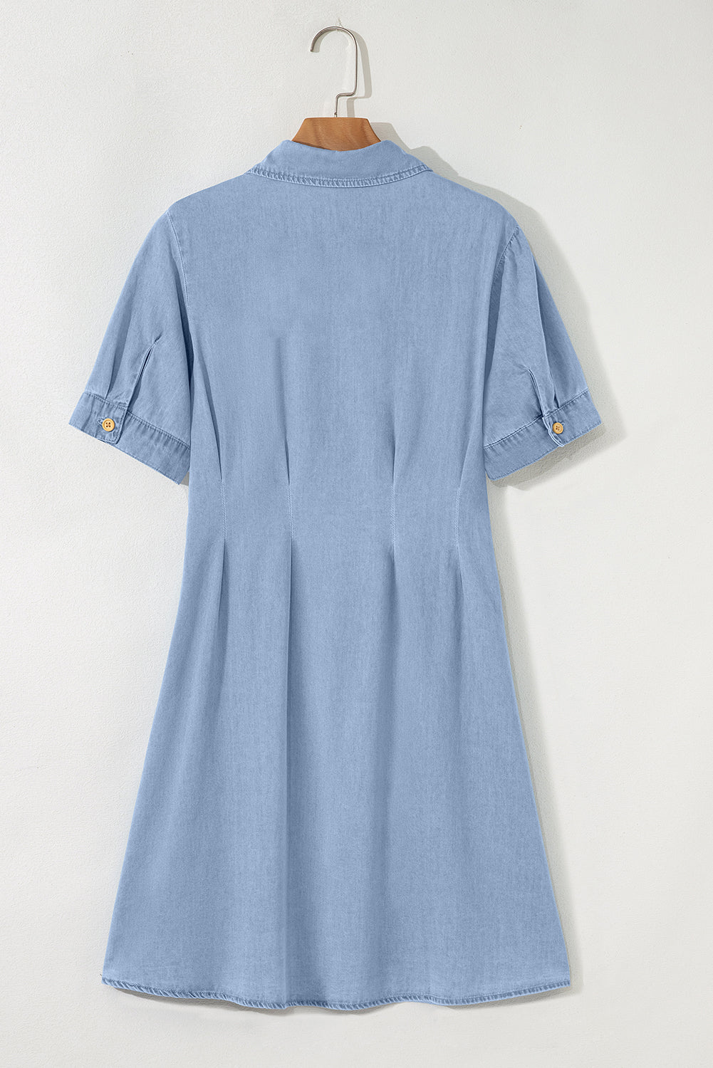 Myosotis Denim Pleated Slim Waist Short Sleeve Shirt Dress-TOPS / DRESSES-[Adult]-[Female]-2022 Online Blue Zone Planet