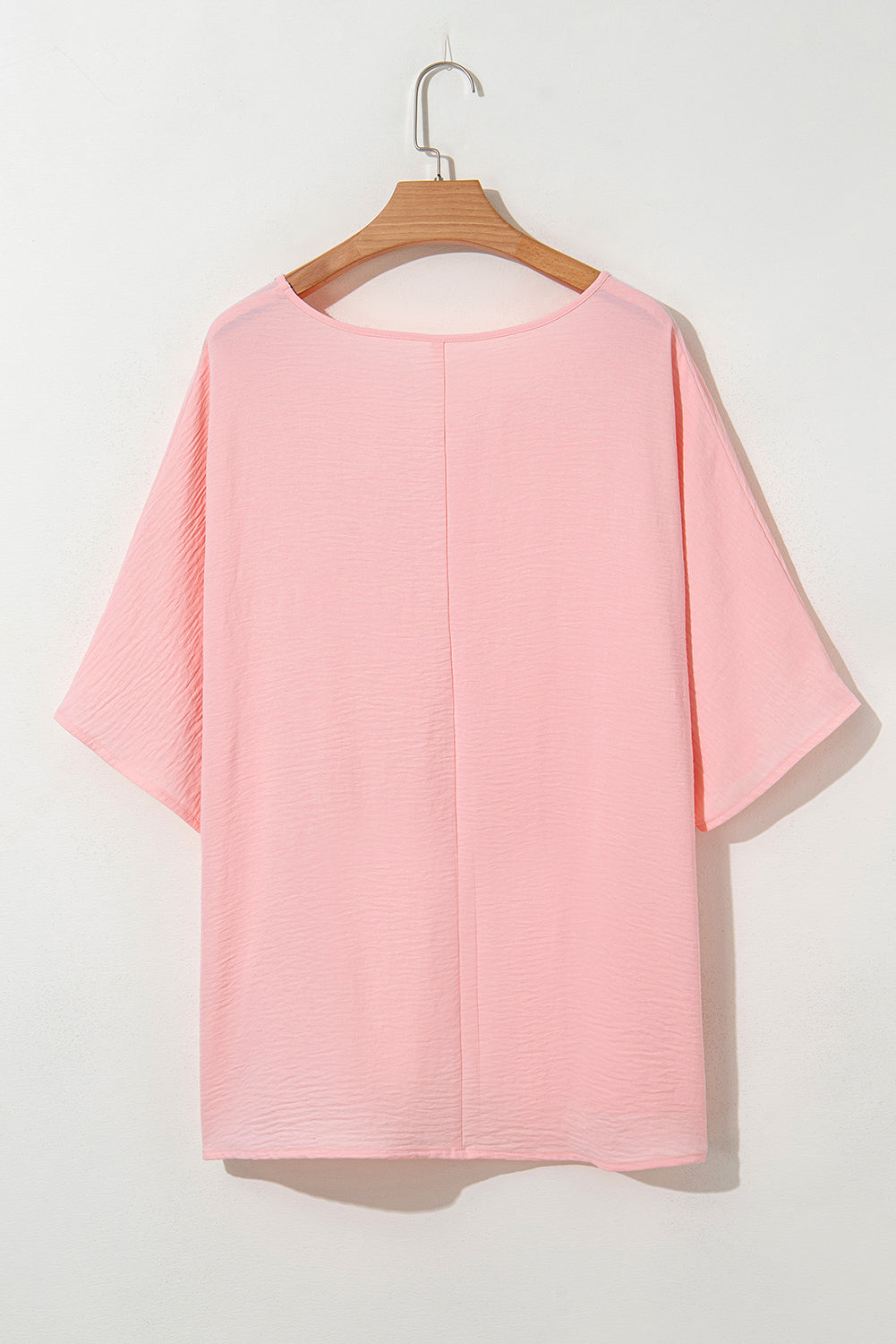 Pink Textured Half Sleeve V Neck Plus Size T Shirt With Chest Pocket-Plus Size/Plus Size Tops/Plus Size Tops & Tees-[Adult]-[Female]-2022 Online Blue Zone Planet