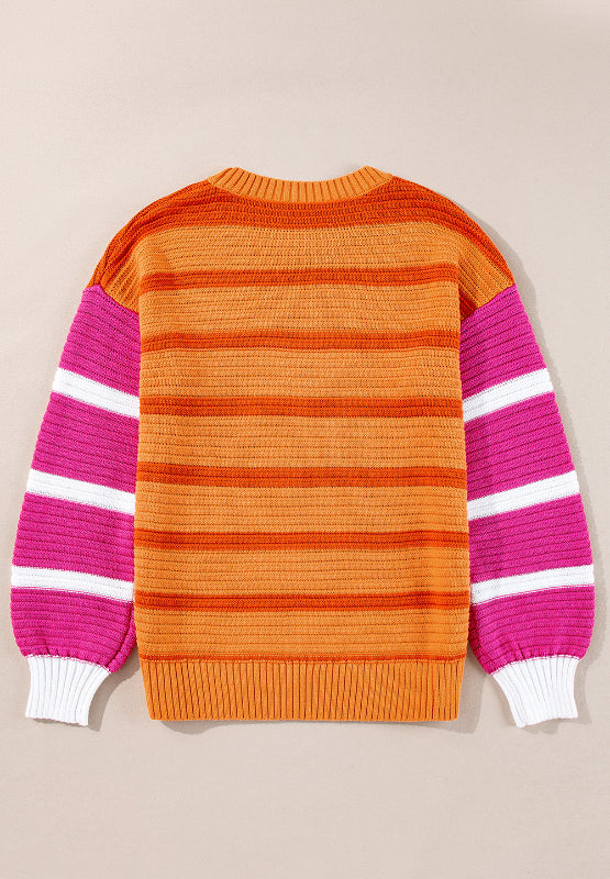 Striped Round Neck Long Sleeve Sweater-TOPS / DRESSES-[Adult]-[Female]-2022 Online Blue Zone Planet