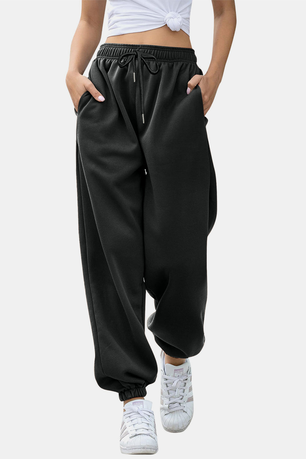 Elastic Waist Joggers with Pockets-TOPS / DRESSES-[Adult]-[Female]-Black-S-2022 Online Blue Zone Planet