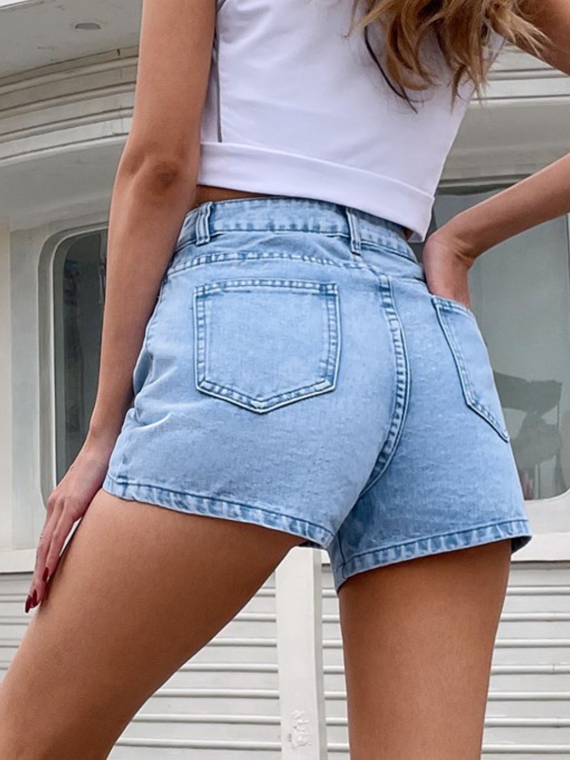 Denim Shorts with Pockets-BOTTOMS SIZES SMALL MEDIUM LARGE-[Adult]-[Female]-2022 Online Blue Zone Planet
