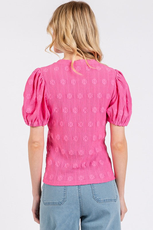 Mittoshop Flower Pattern Round Neck Short Sleeve Top-TOPS / DRESSES-[Adult]-[Female]-2022 Online Blue Zone Planet