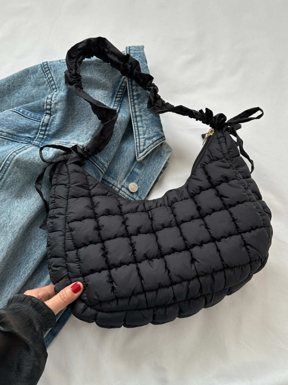 Bubble Texture Ruched Strap Quilted Shoulder Bag-HANDBAGS-[Adult]-[Female]-2022 Online Blue Zone Planet