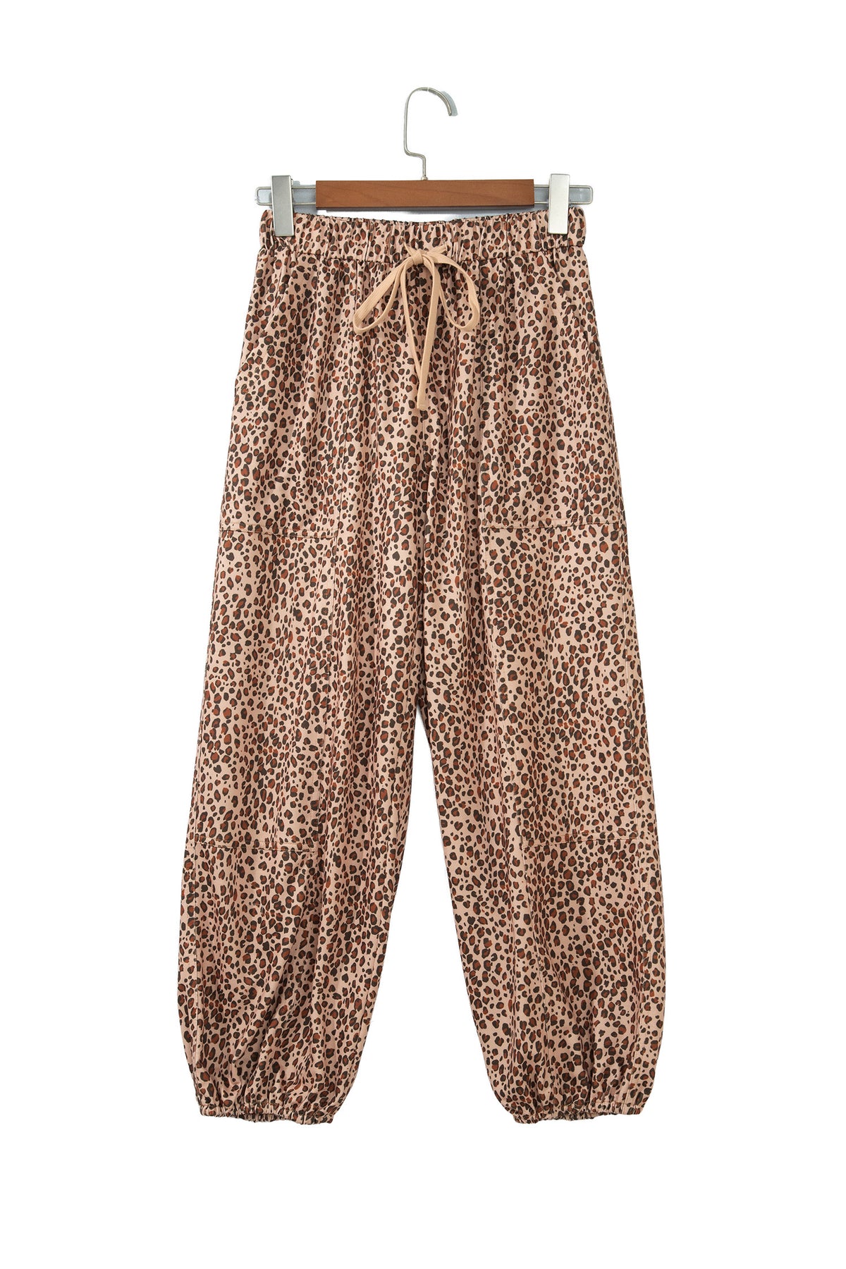Khaki Leopard Print Drawstring Waist Patch Pockets Pants-Bottoms/Pants & Culotte-[Adult]-[Female]-2022 Online Blue Zone Planet