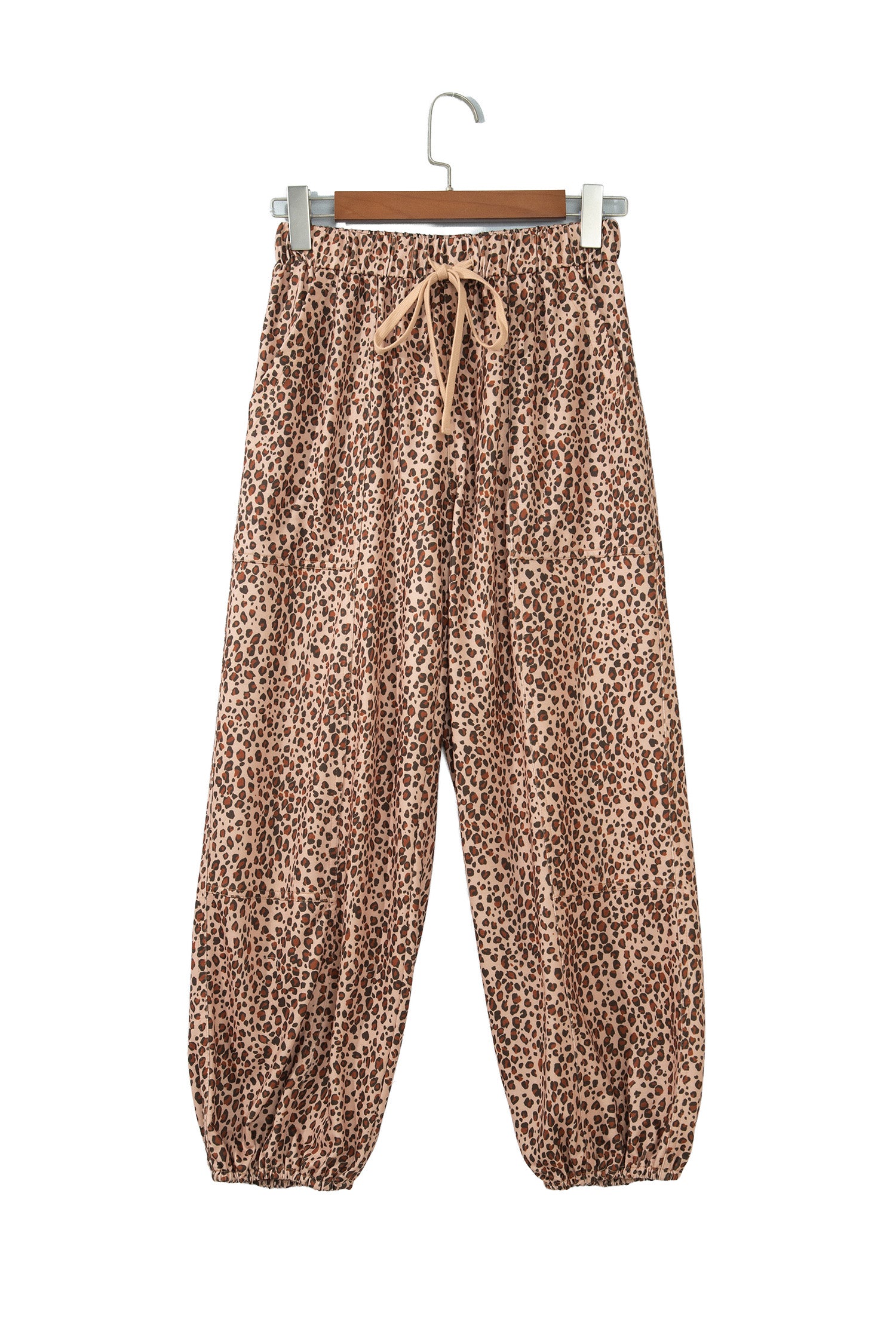 Khaki Leopard Print Drawstring Waist Patch Pockets Pants-Bottoms/Pants & Culotte-[Adult]-[Female]-2022 Online Blue Zone Planet