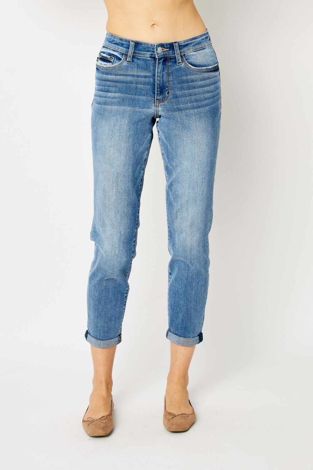 Judy Blue Full Size Cuffed Hem Slim Jeans-BOTTOMS SIZES SMALL MEDIUM LARGE-[Adult]-[Female]-2022 Online Blue Zone Planet