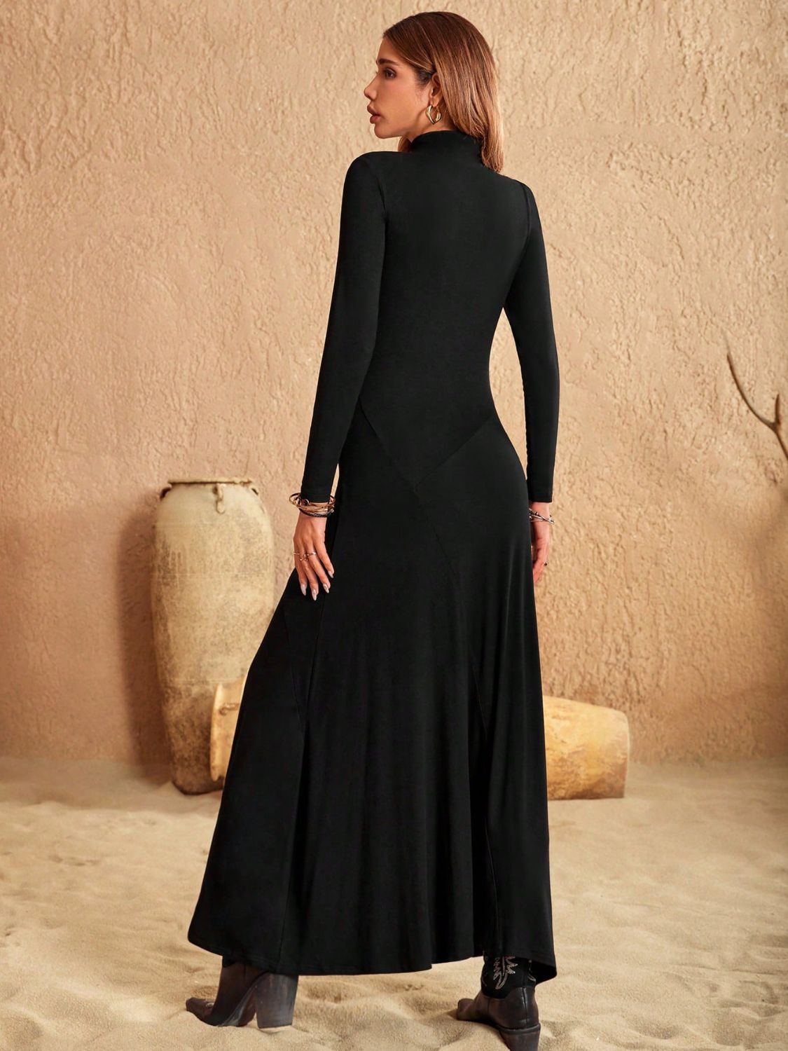 Turtleneck Long Sleeve Maxi Dress-TOPS / DRESSES-[Adult]-[Female]-2022 Online Blue Zone Planet