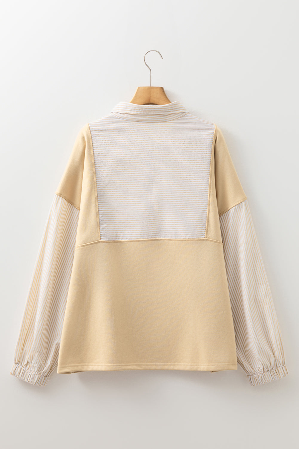 Khaki Stripe Mix Half Zip French Terry Plus Size Sweatshirt-Plus Size/Plus Size Sweatshirts & Hoodies-[Adult]-[Female]-2022 Online Blue Zone Planet