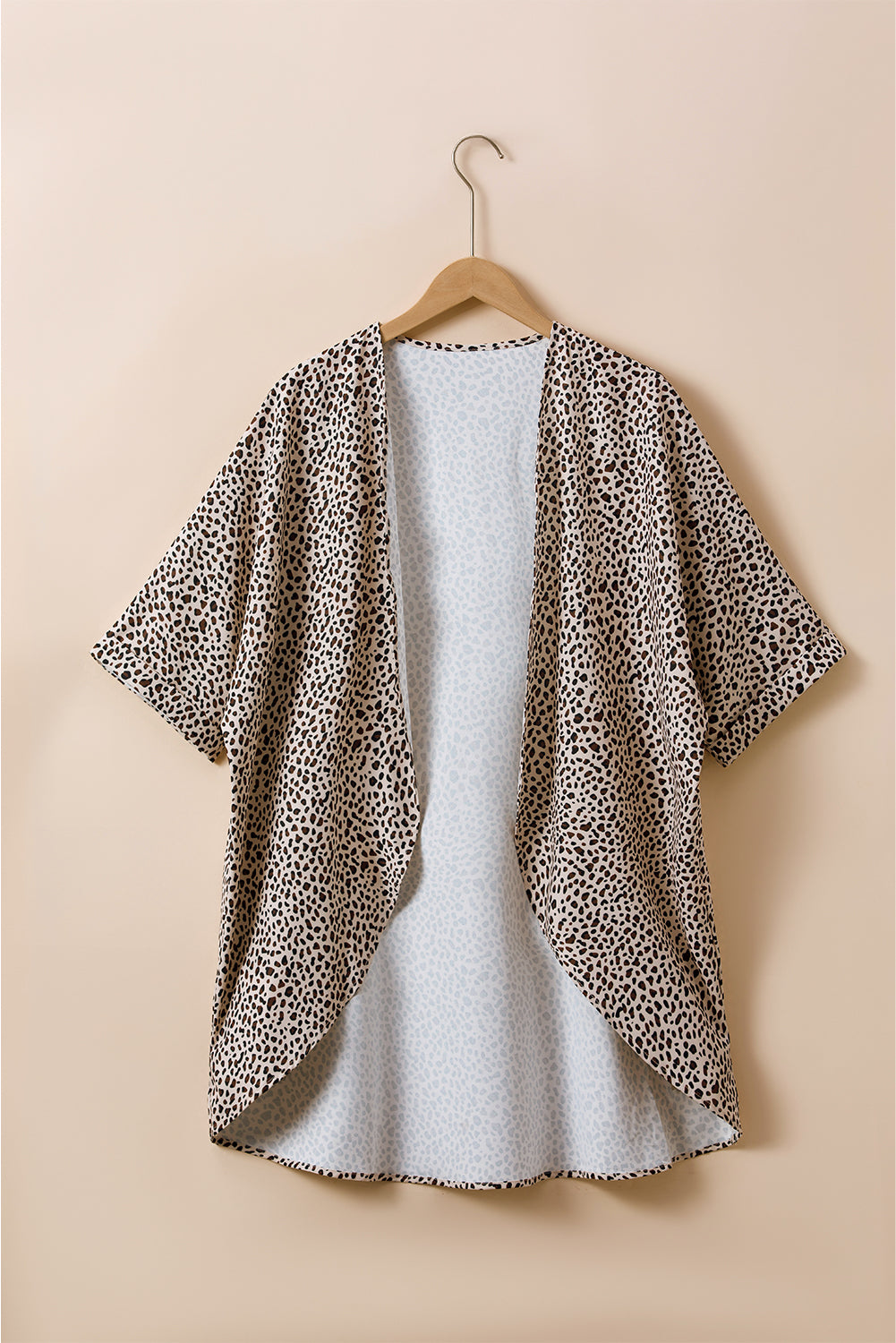 Khaki Plus Size Leopard Print Half Sleeve Open Front Cardigan-Sale (50% OFF)/20% OFF-[Adult]-[Female]-2022 Online Blue Zone Planet