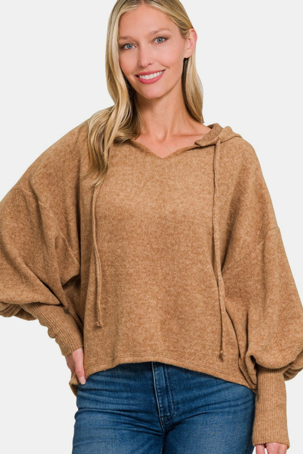 Zenana Brushed Hacci Drop Shoulder Cropped Hoodie-TOPS / DRESSES-[Adult]-[Female]-Deep Camel-S/M-2022 Online Blue Zone Planet