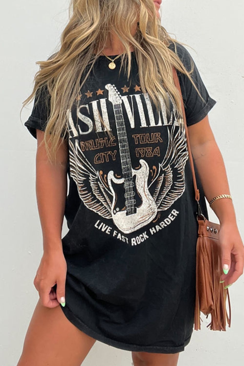 Graphic Round Neck Short Sleeve Tee Dress-TOPS / DRESSES-[Adult]-[Female]-2022 Online Blue Zone Planet