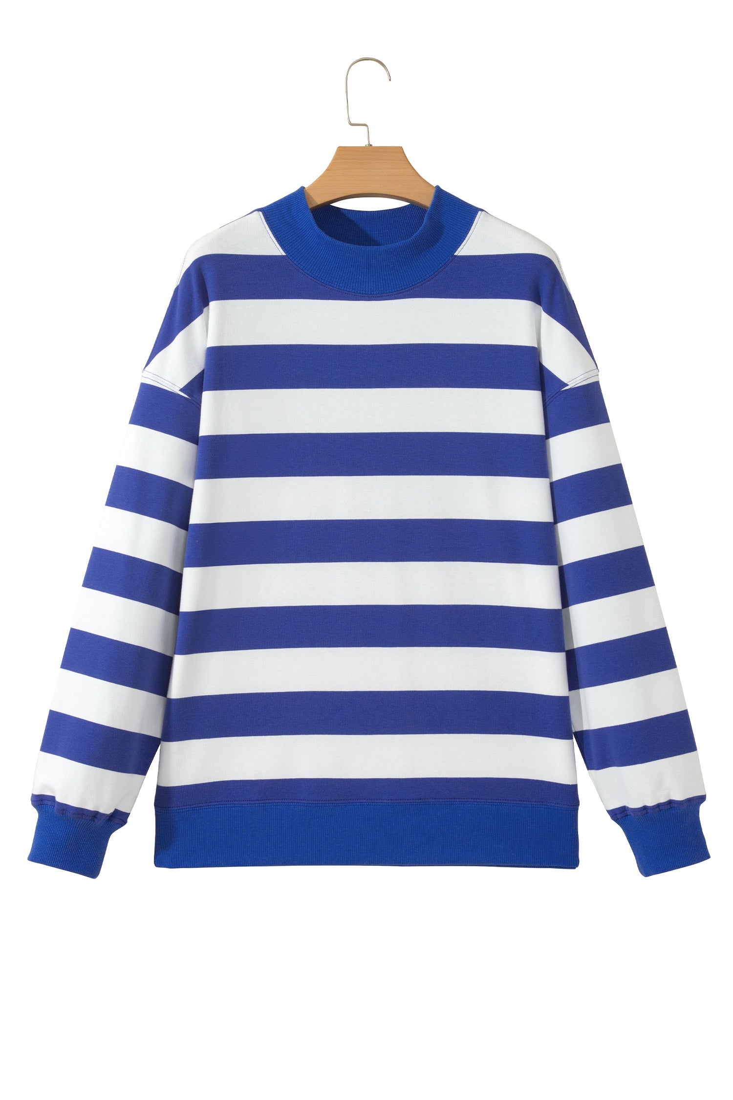 Blue Stripe Colorblock Mock Neck Relaxed Sweatshirt-Tops/Sweatshirts & Hoodies-[Adult]-[Female]-2022 Online Blue Zone Planet
