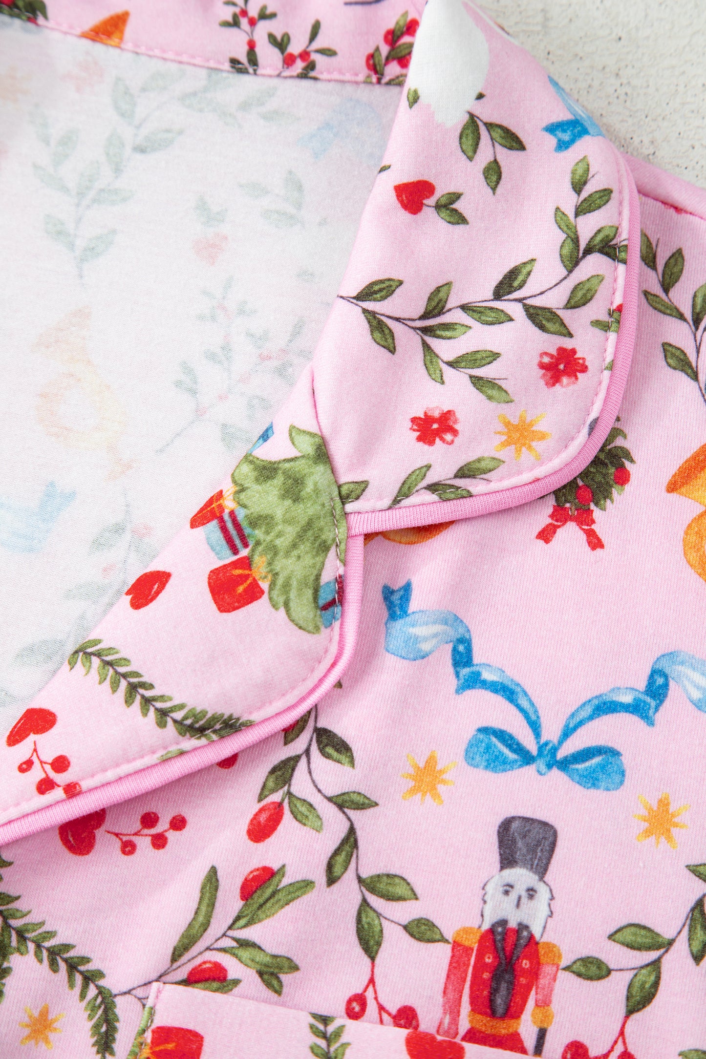 Pink Nutcracker Doll Christmas Print Ribbon Tie Waist Short 2pcs Pajama Set-Loungewear & Sleepwear/Sleepwear-[Adult]-[Female]-2022 Online Blue Zone Planet