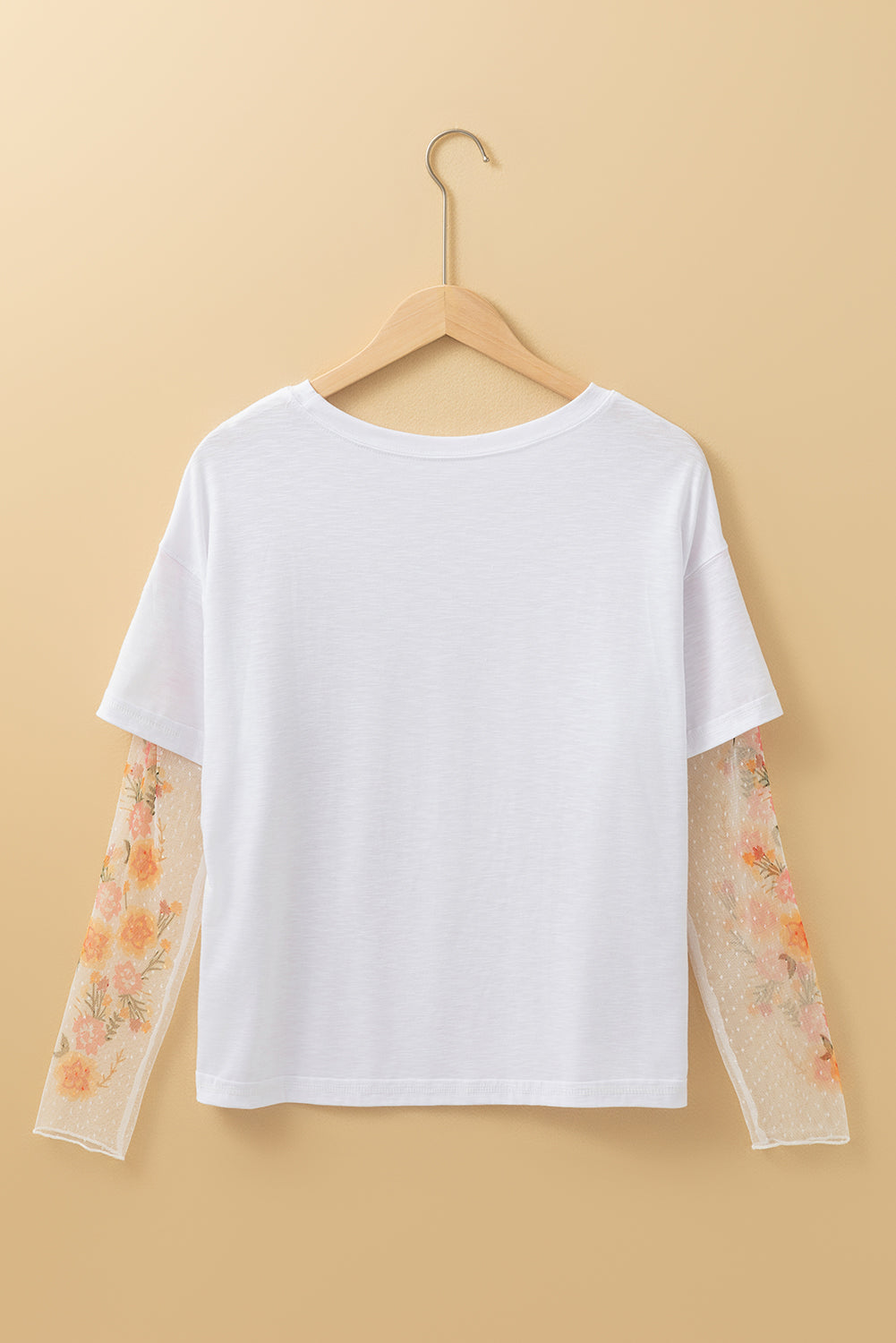 Blue Zone Planet | White Faux Two Piece Floral Long Sleeve Patchwork Tee-Tops/Long Sleeve Tops-[Adult]-[Female]-2022 Online Blue Zone Planet