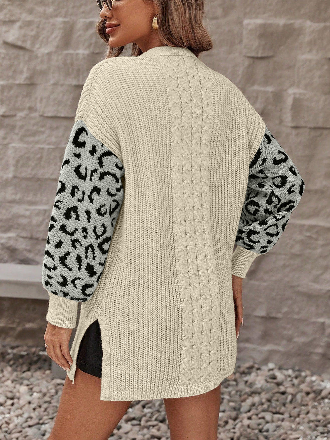 Pocketed Leopard Open Front Cardigan-TOPS / DRESSES-[Adult]-[Female]-2022 Online Blue Zone Planet