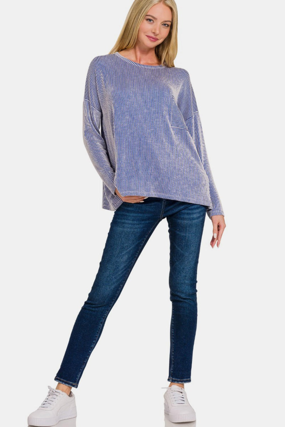 Zenana Ribbed Striped Long Sleeve T-Shirt-TOPS / DRESSES-[Adult]-[Female]-2022 Online Blue Zone Planet