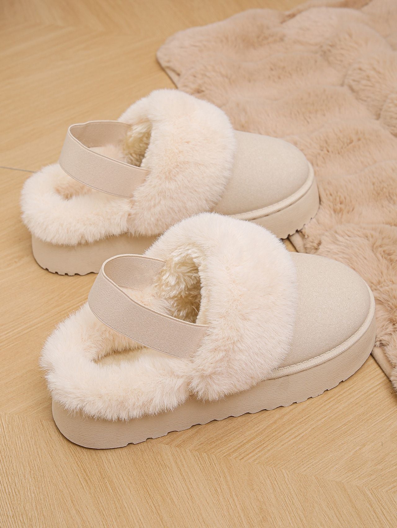 Blue Zone Planet | Faux Fur Round Toe Platform Slippers-SHOES-[Adult]-[Female]-2022 Online Blue Zone Planet