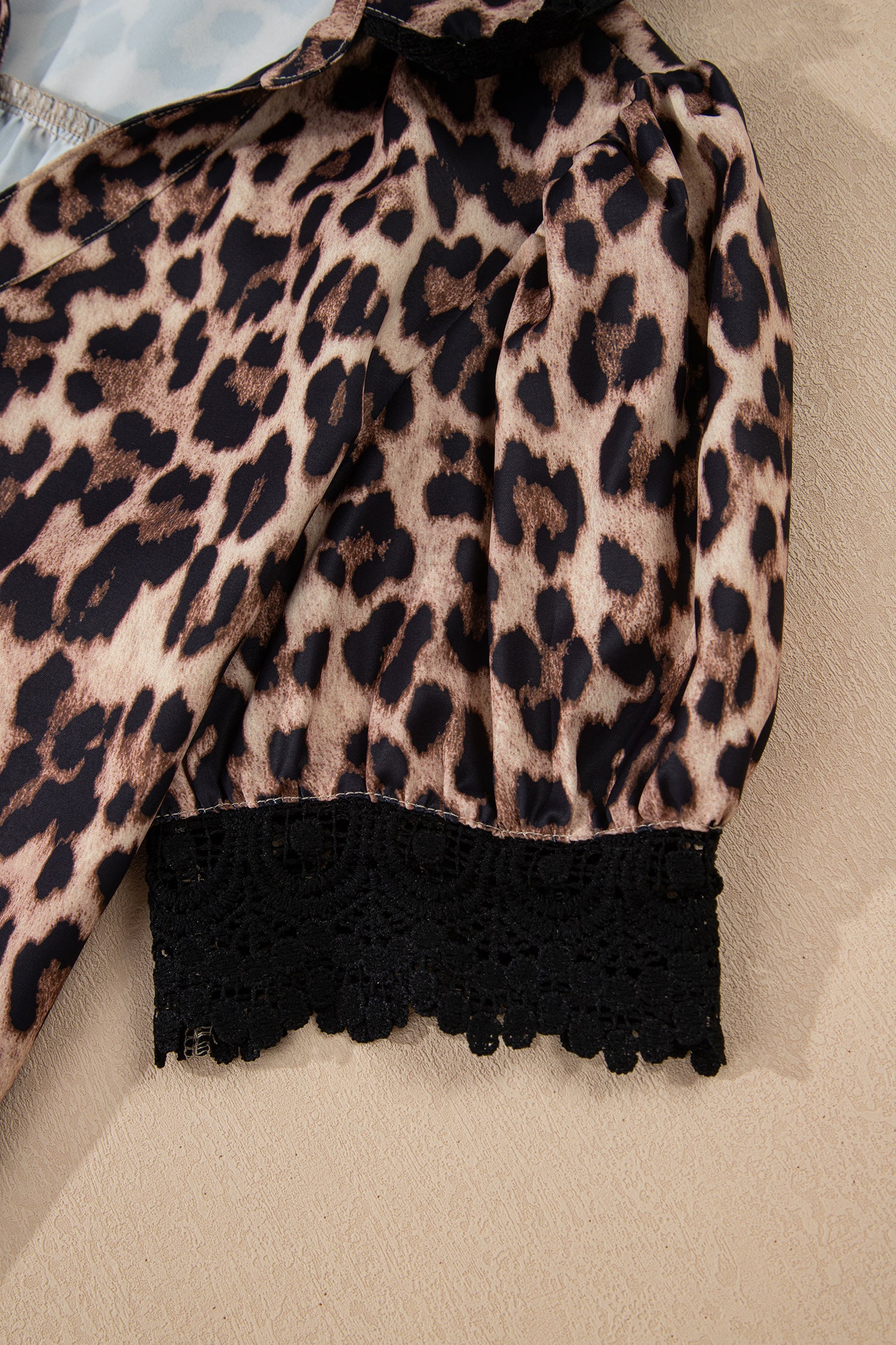 Brown Leopard Print Button Down Lace Trim Short Sleeve Shirt-Tops/Blouses & Shirts-[Adult]-[Female]-2022 Online Blue Zone Planet