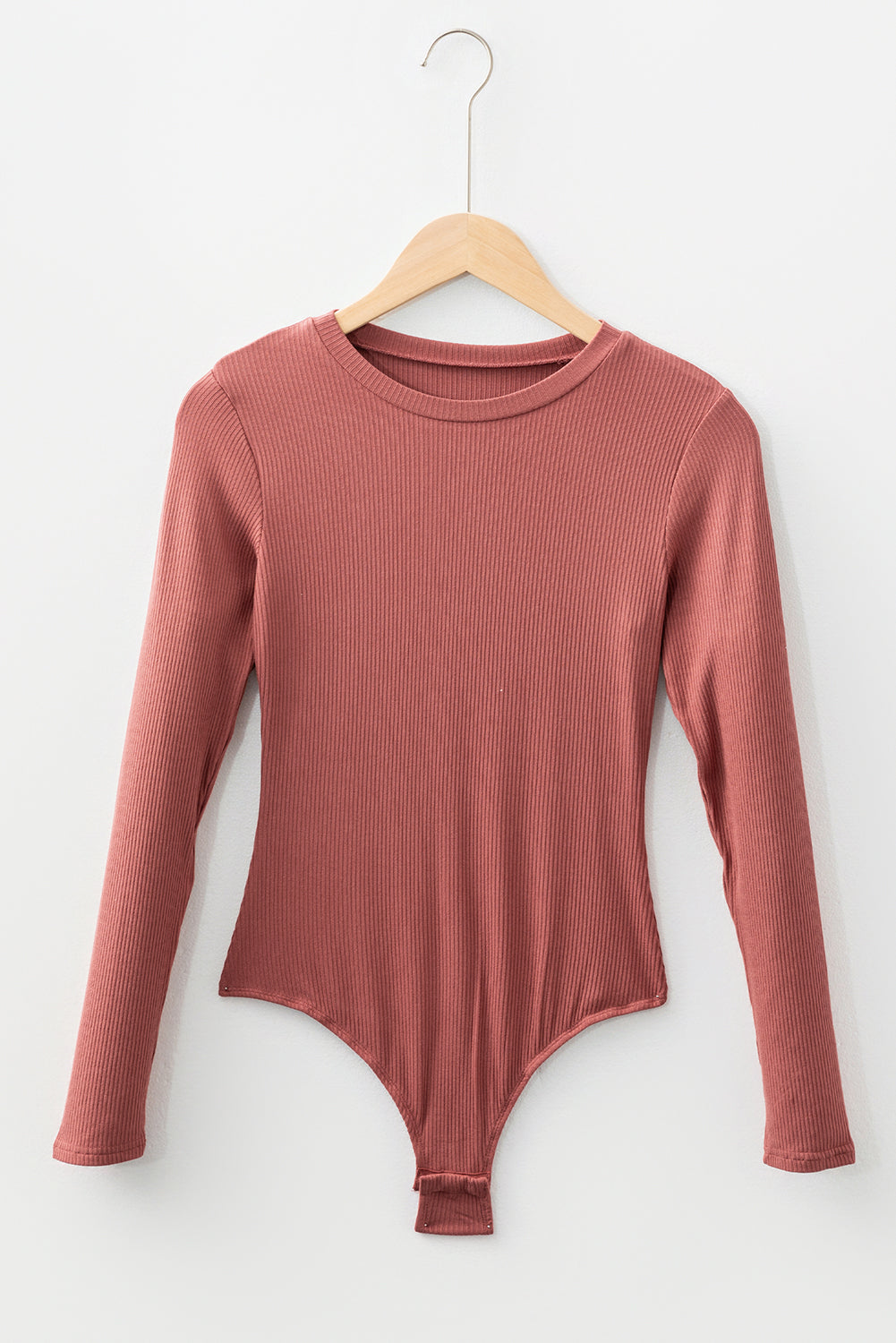 Mineral Red Ribbed Long Sleeve Crew Neck Solid Color Bodysuit-Tops/Bodysuits-[Adult]-[Female]-2022 Online Blue Zone Planet